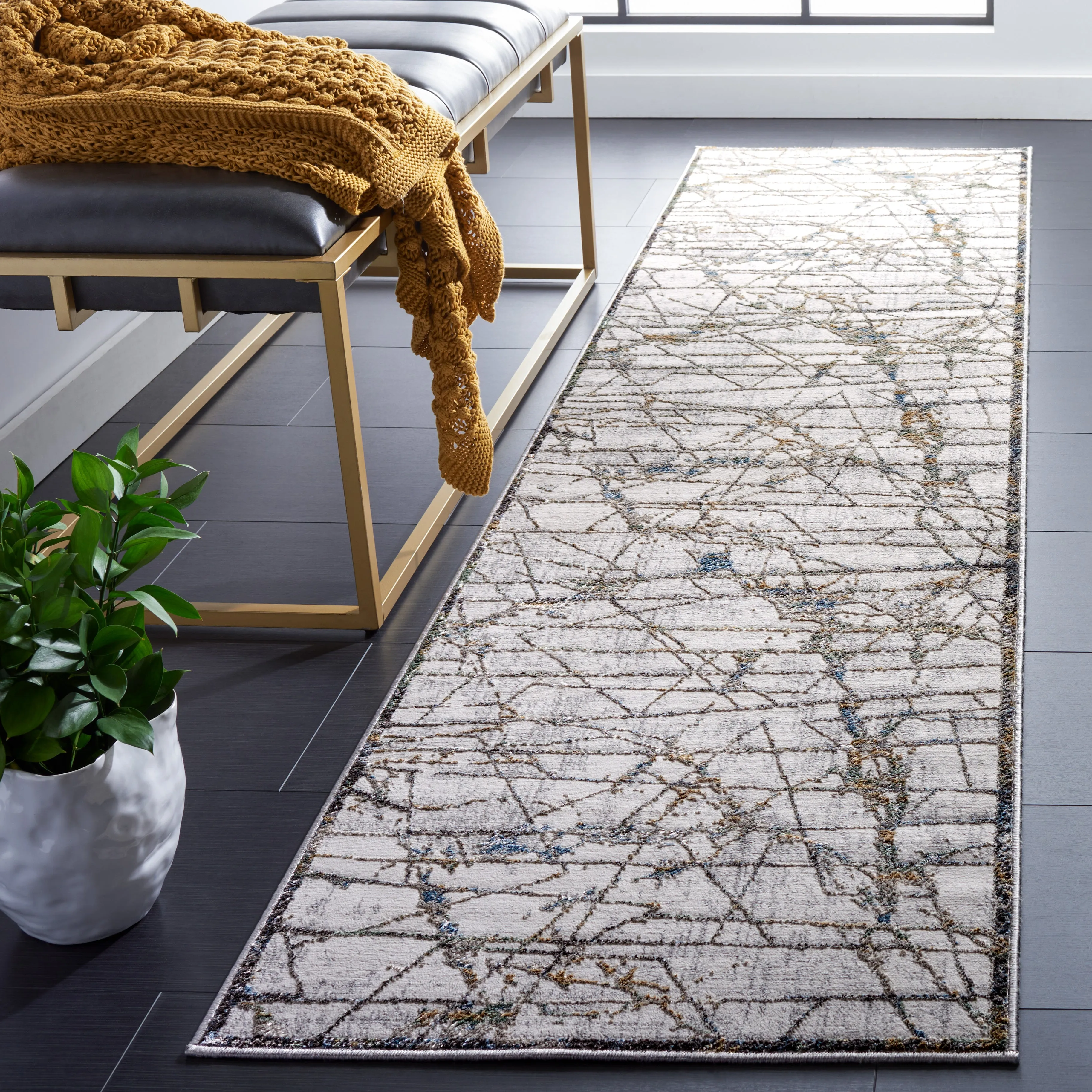 Bel Air Machine Made Area Rug, Beige / Grey Contemporary Style Easy Care