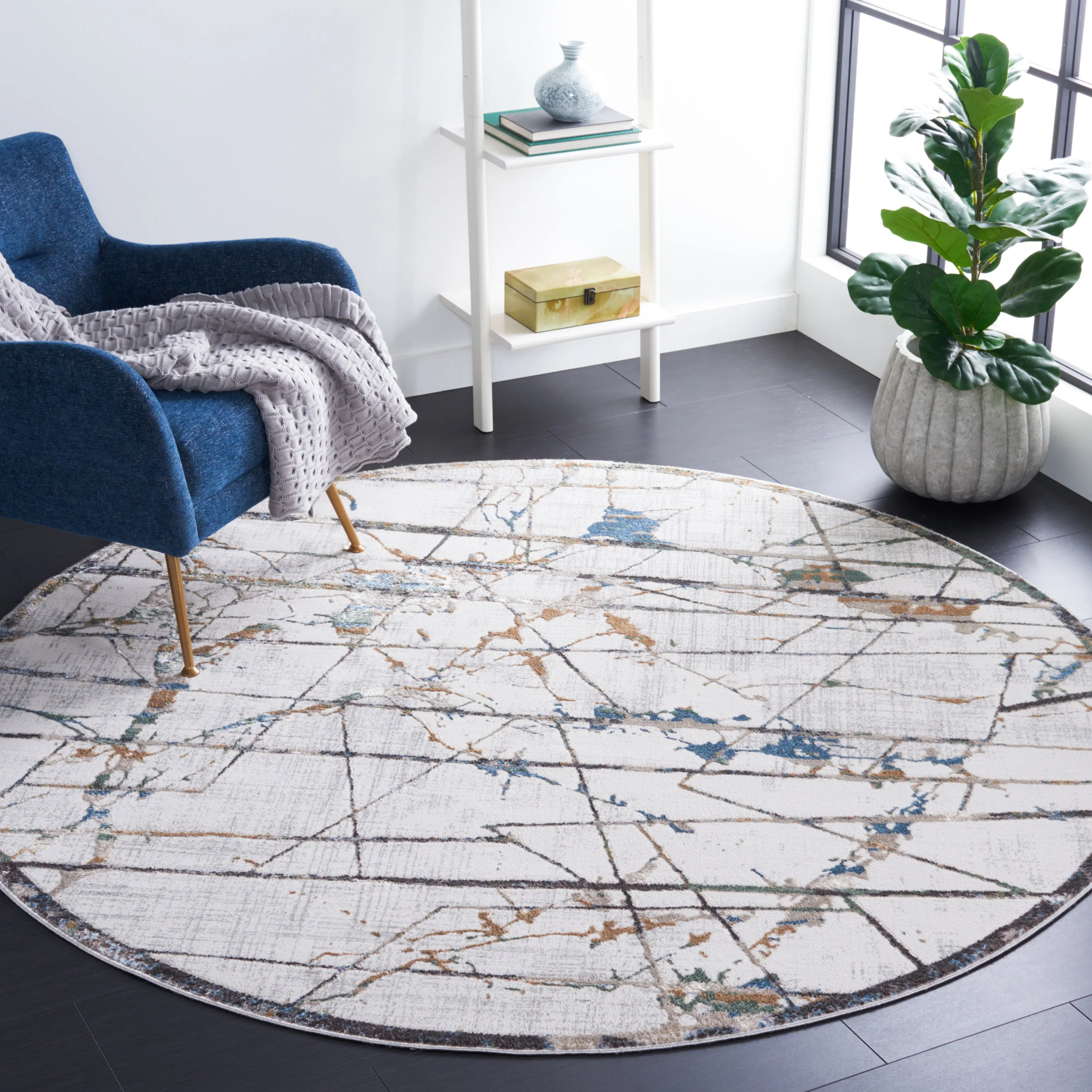 Bel Air Machine Made Area Rug, Beige / Grey Contemporary Style Easy Care