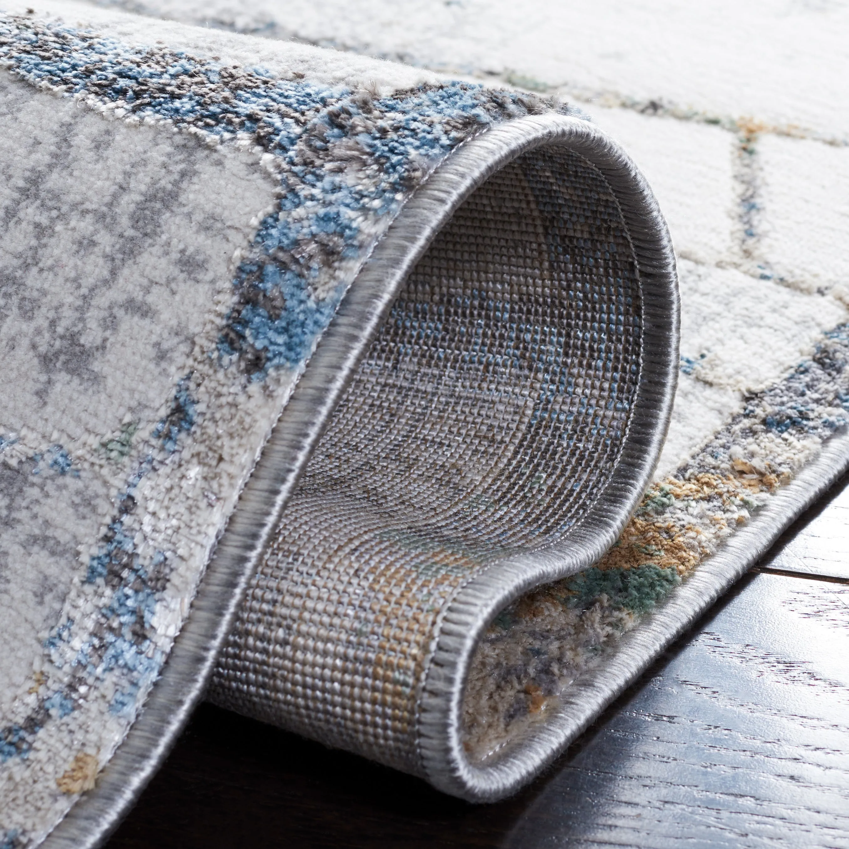 Bel Air Machine Made Area Rug, Beige / Grey Contemporary Style Easy Care