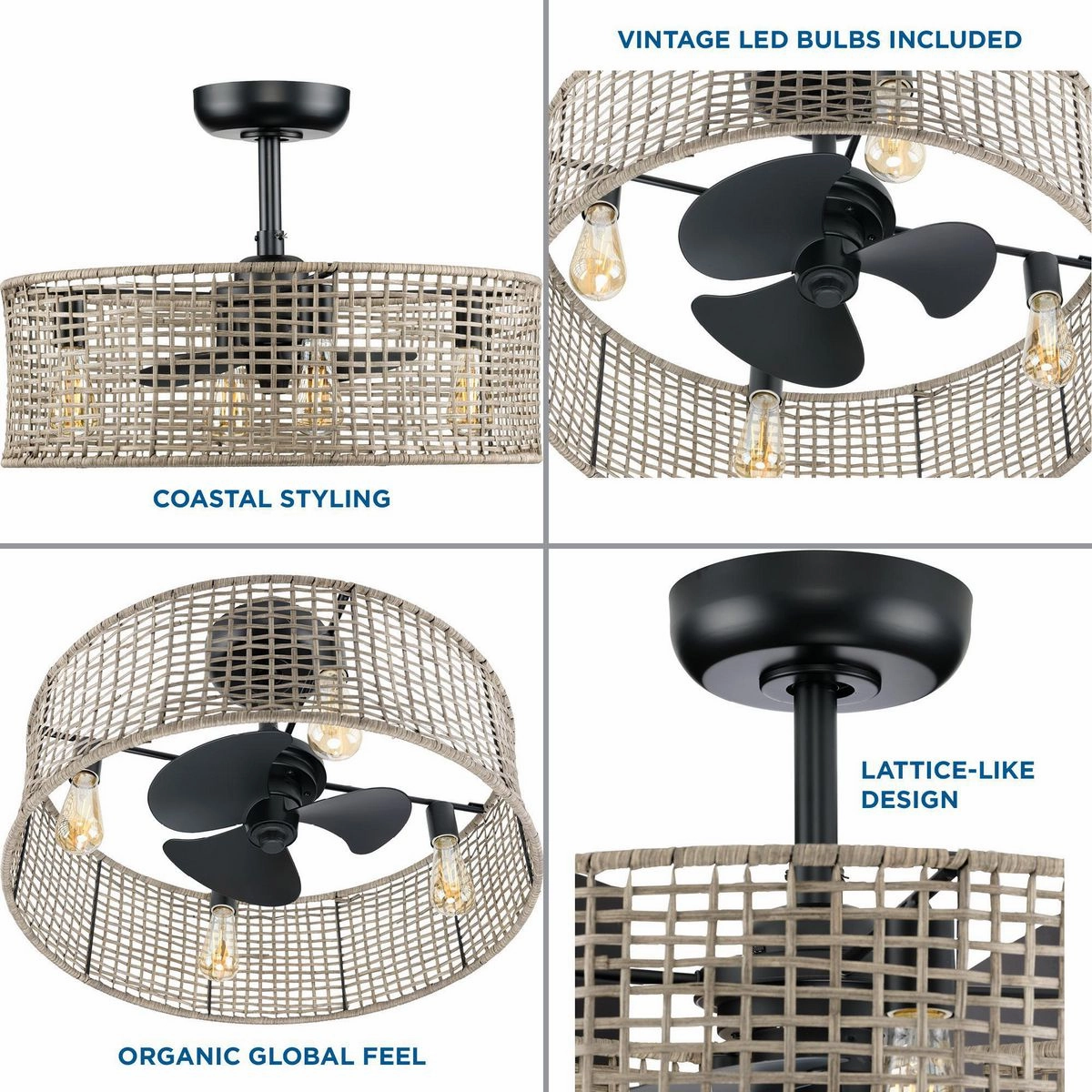 Belva 25"Ceiling Fan Matte Black Fandeliers at discount prices