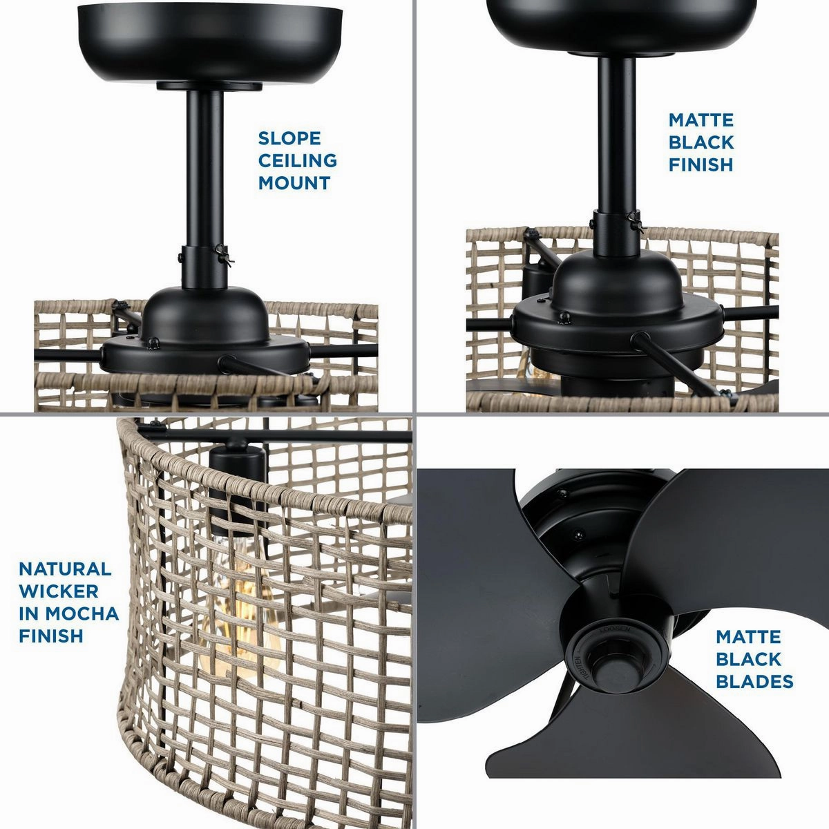 Belva 25"Ceiling Fan Matte Black Fandeliers at discount prices