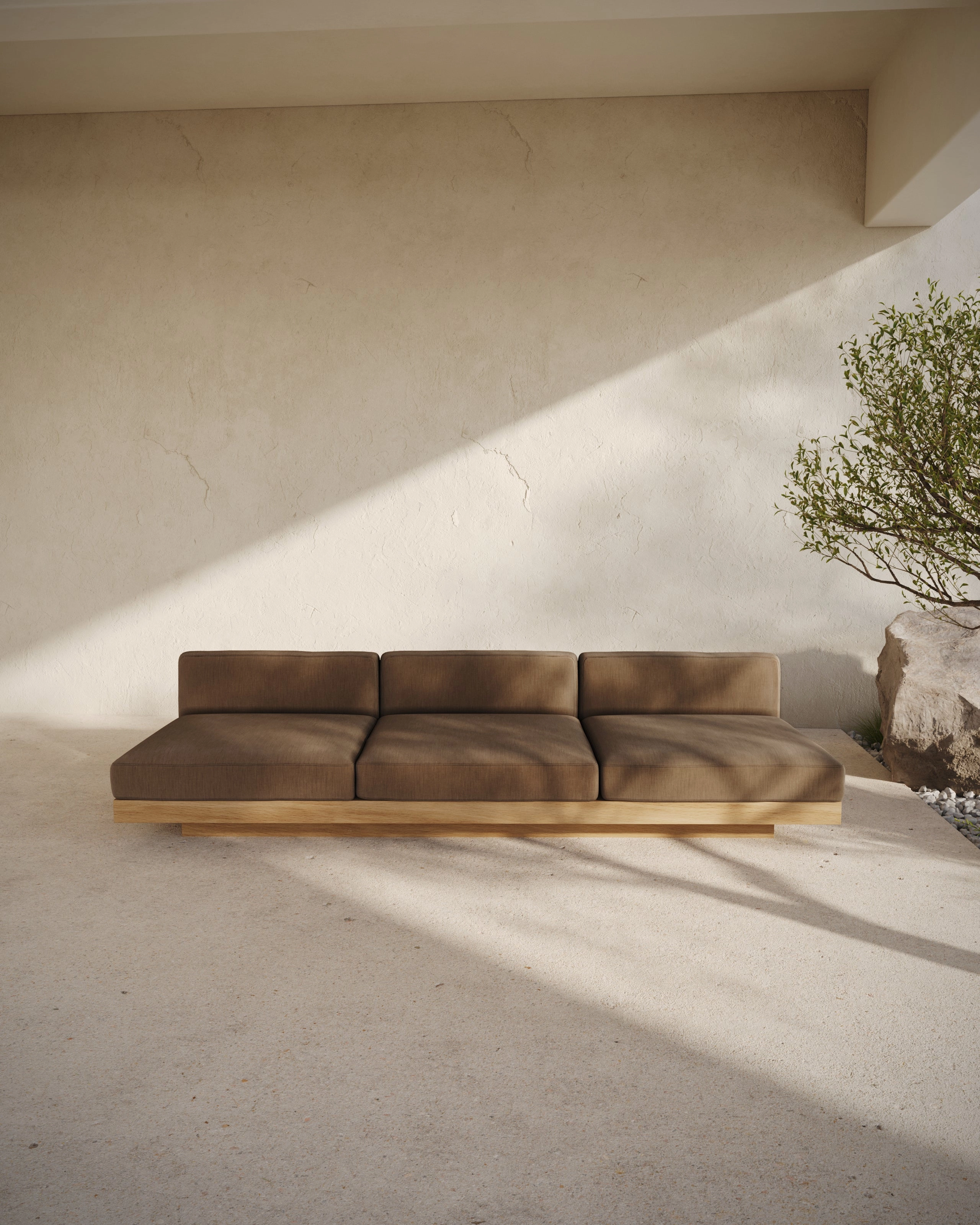 Bench three seater incl cushion outdoor camel Rudolph