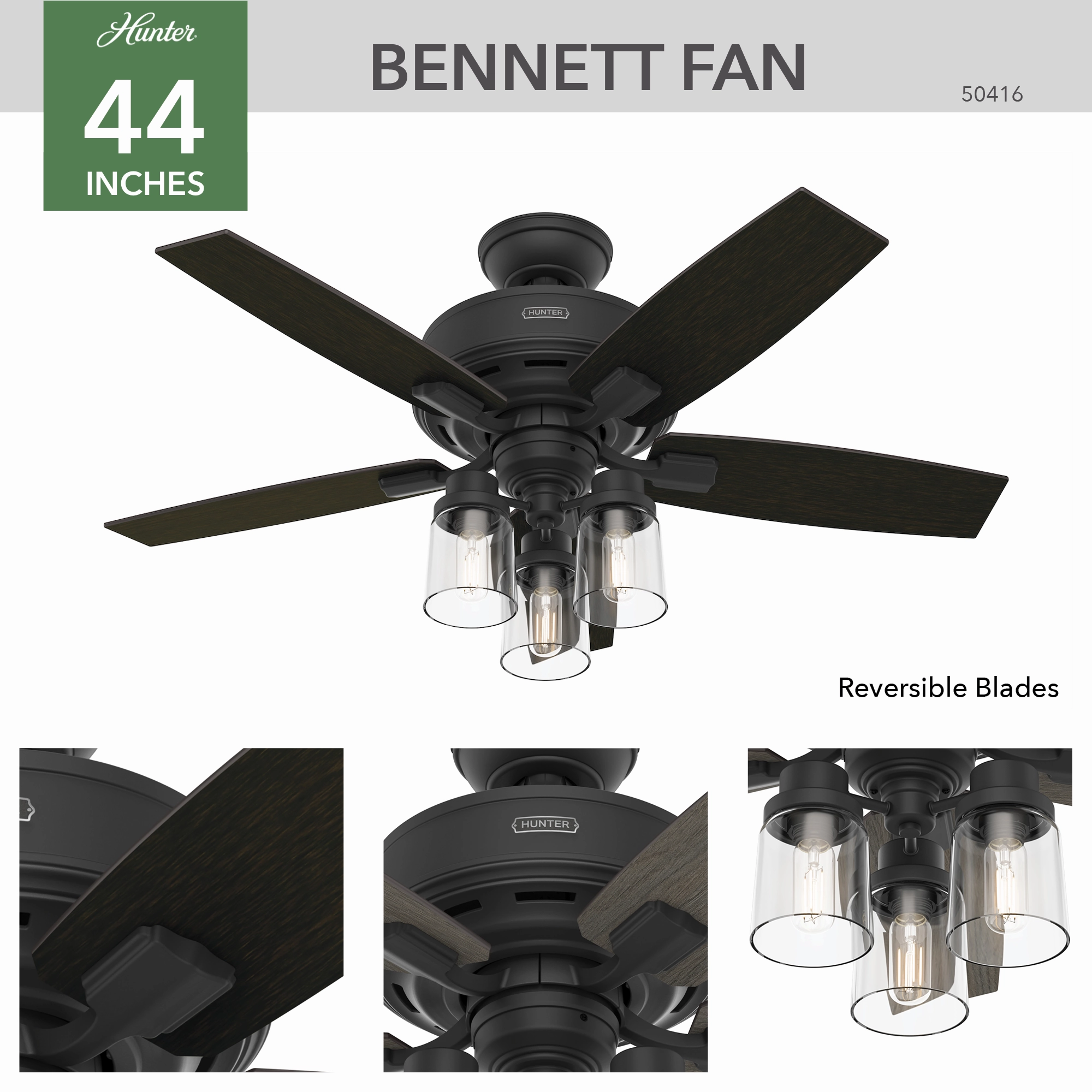 Bennett 44"Ceiling Fan Matte Black Mini Ceiling Fans promo