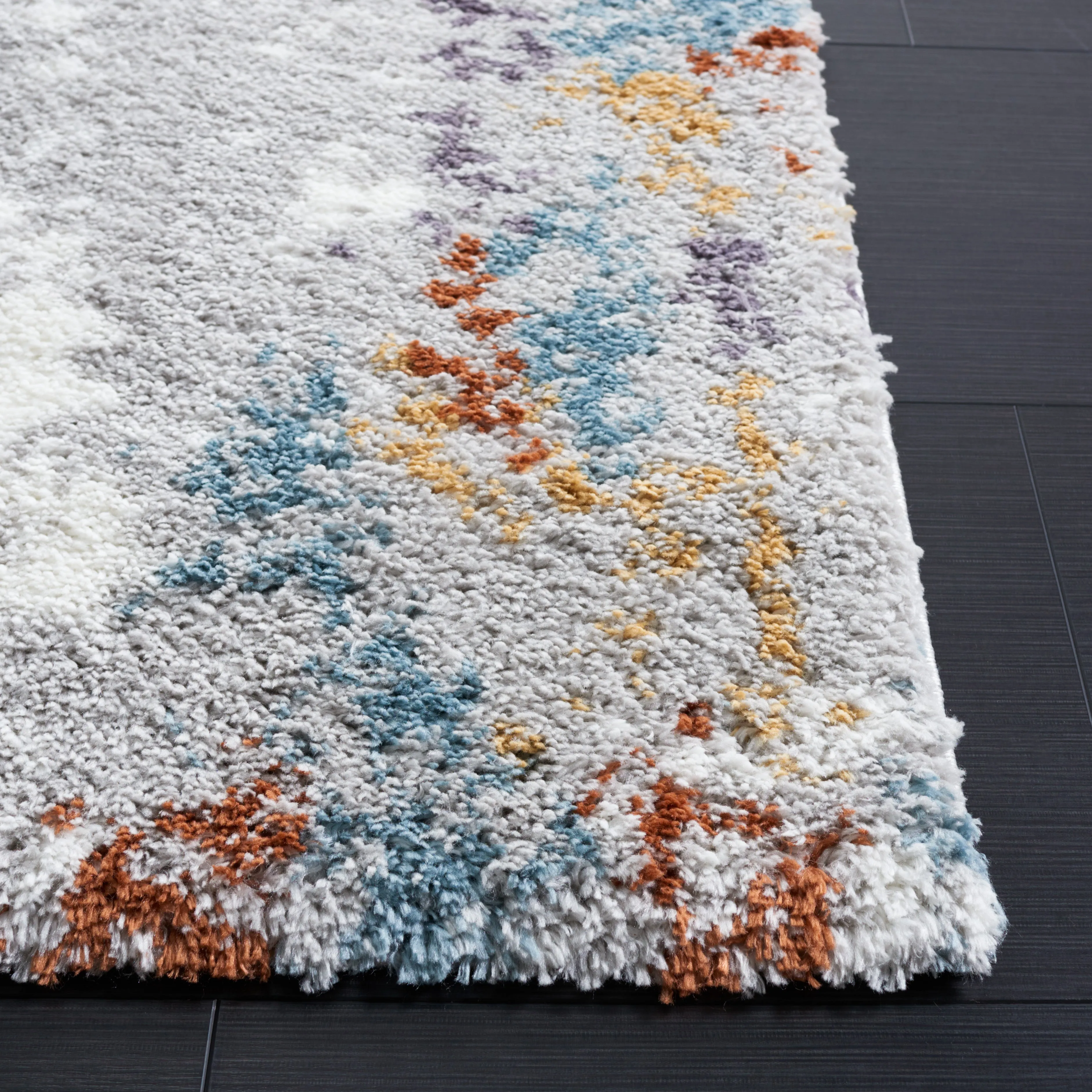 Berber Shag Machine Made Area Rug, Blue Rust / Ivory Contemporary Style Easy Care