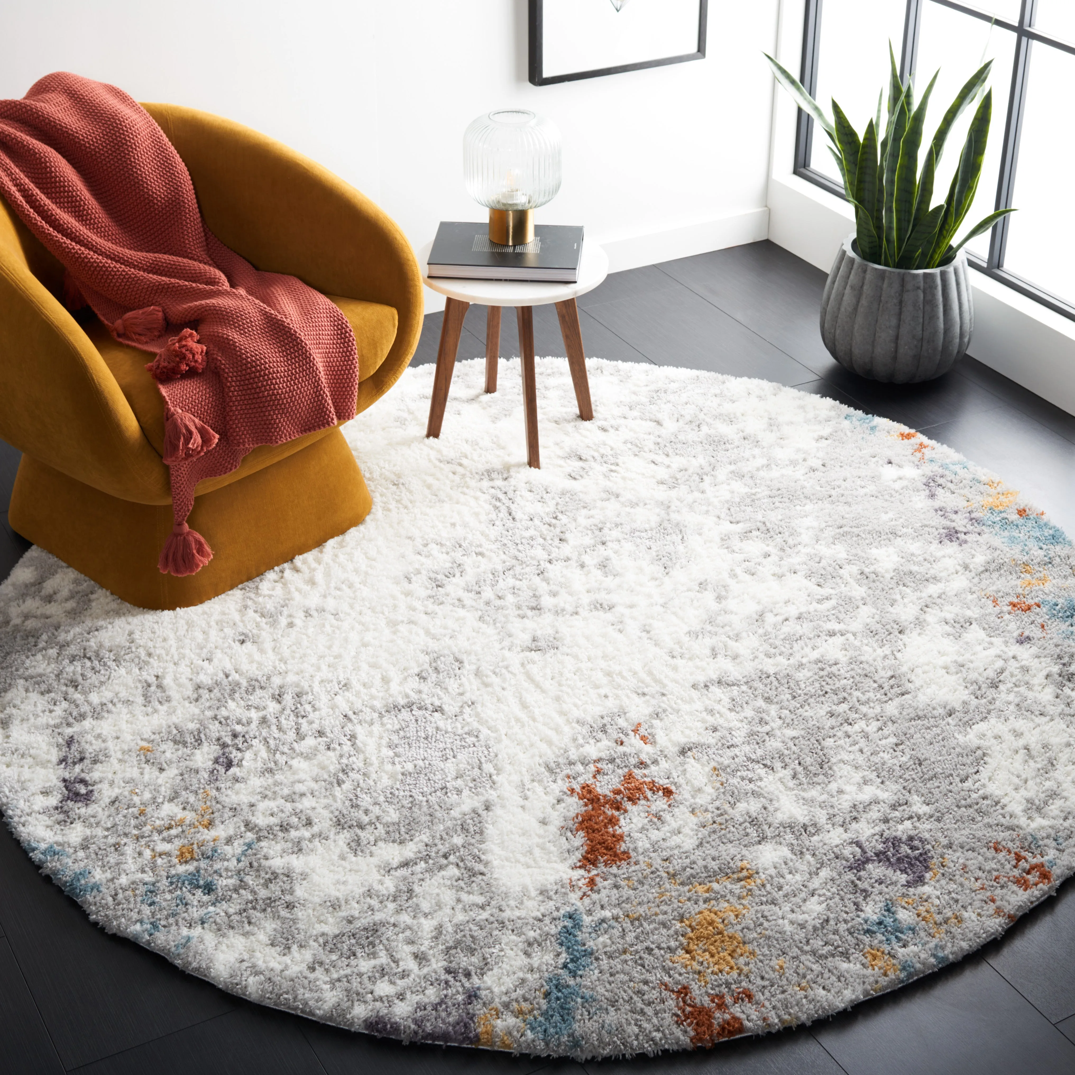 Berber Shag Machine Made Area Rug, Blue Rust / Ivory Contemporary Style Easy Care