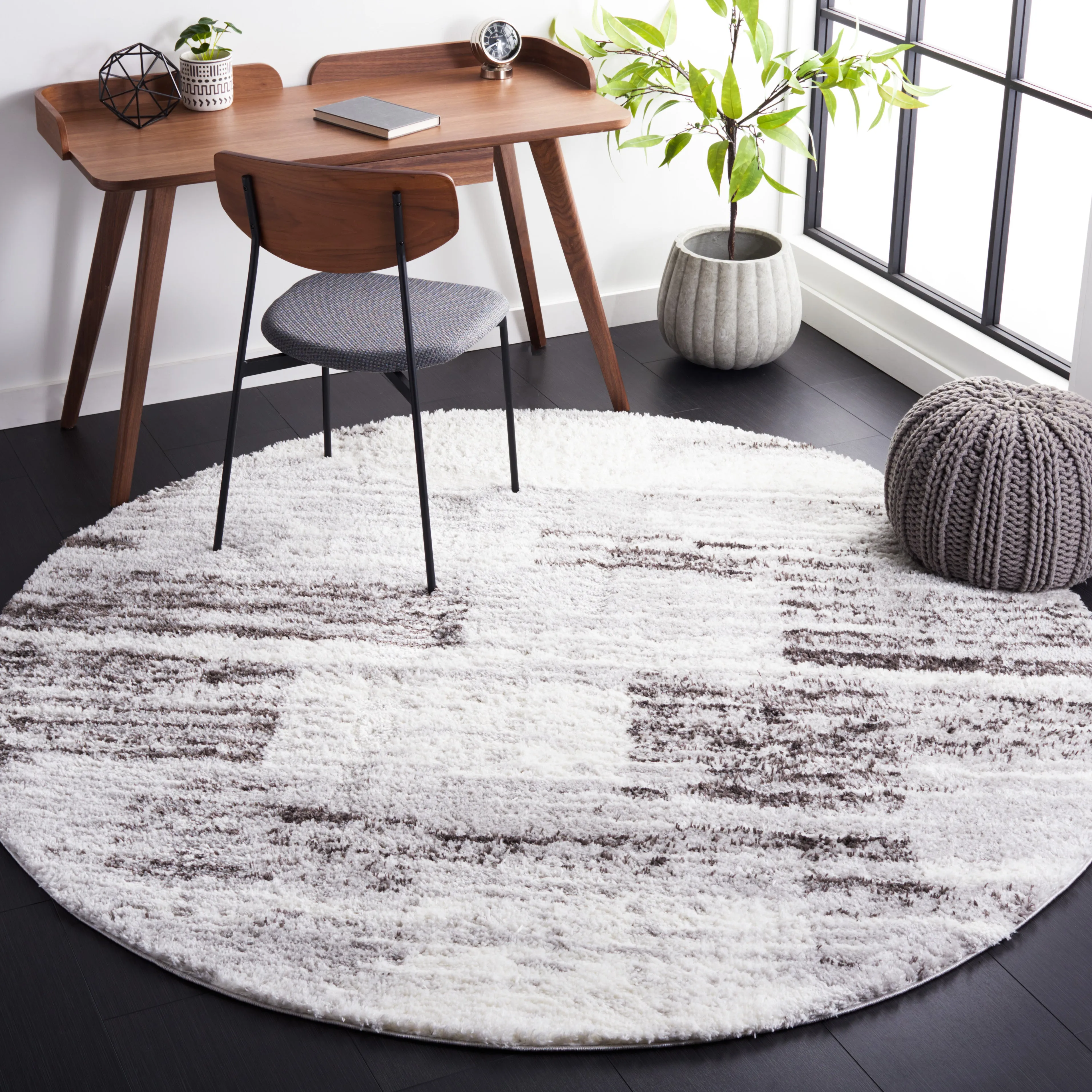 Berber Shag Machine Made Area Rug, Grey / Light Grey Contemporary Style Easy Care