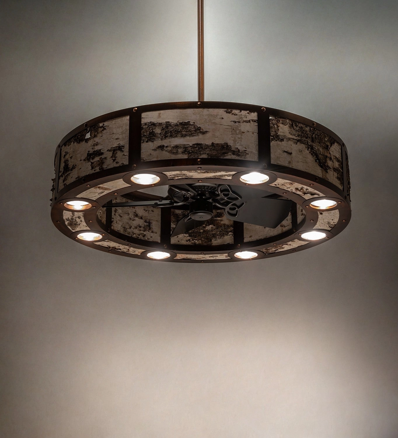 Birchwood 16 Light Chandel-Air Vintage Copper/Birch Wood Fandeliers at discount prices