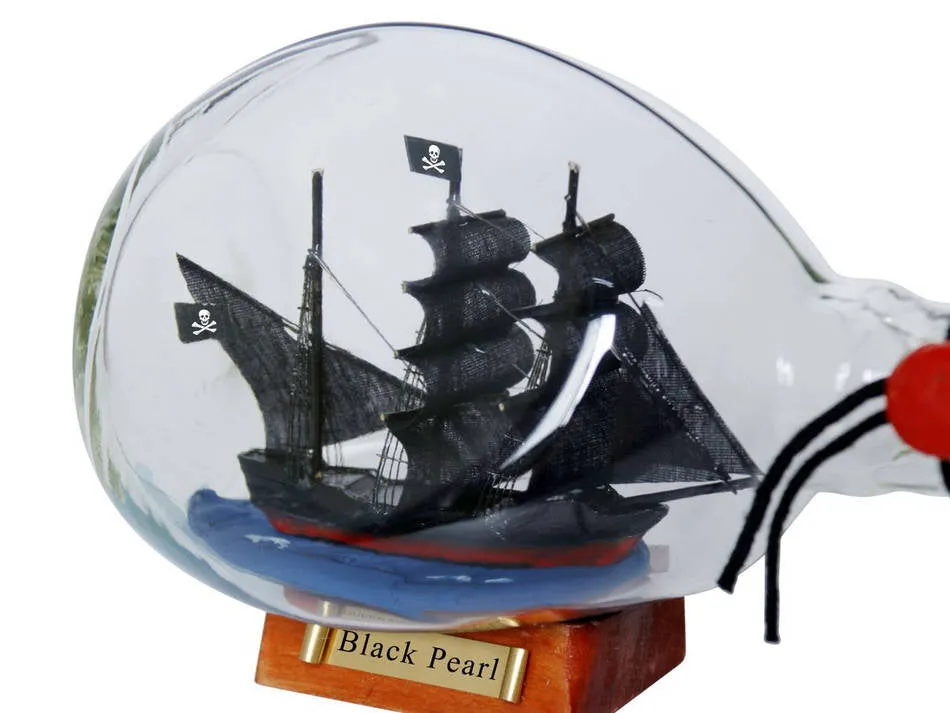 Black Pearl Pirate Ship in a Glass Bottle 7"