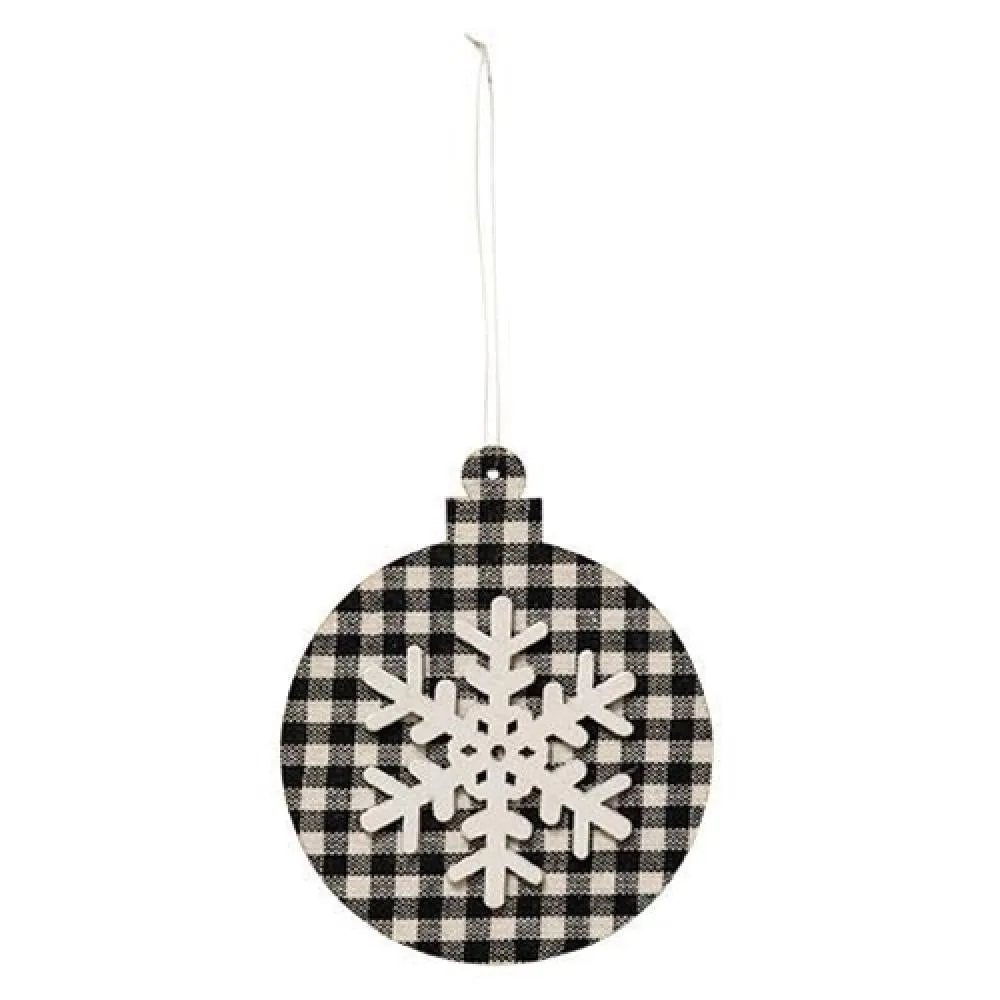 *Black/White Plaid Snowflake Ornament Ball Seasonal Decor Clearance