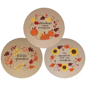 Blessed Grandma Fall Leaves Plate 3 Asstd. Budget Holiday Home Finds