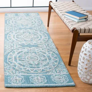 Blossom Hand Made Area Rug, Blue / Ivory Traditional Style Non-Shedding Area Rugs cheap home decor