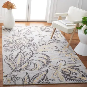 Blossom Hand Made Area Rug, Grey / Yellow Country Floral Style Non-Shedding Area Rugs weekend promo