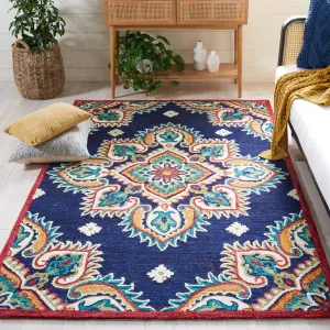 Blossom Hand Made Area Rug, Navy / Ivory Traditional Style Non-Shedding Area Rugs weekend promo