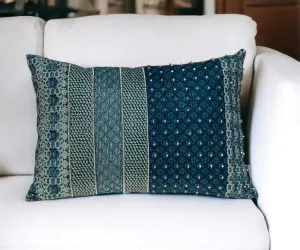 Blue and Aqua Beaded Embroidered Decorative Throw Pillow Throw Pillows clearance cushion