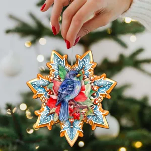 Blue Bird Snowflake Wooden Christmas Ornament by G. Debrekht Holiday Decor clearance sale