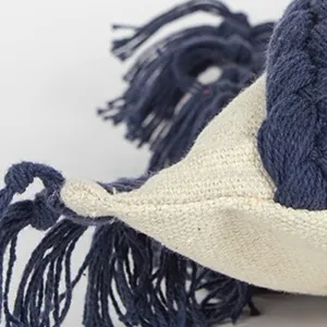 Blue Braided Stripe Macrame Fringe Lumbar Pillow Throw Pillows home accents sale