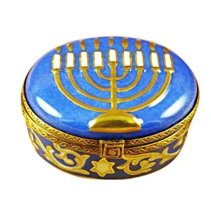Blue Menorah Oval Limoges Collectible Boxes Rare Find