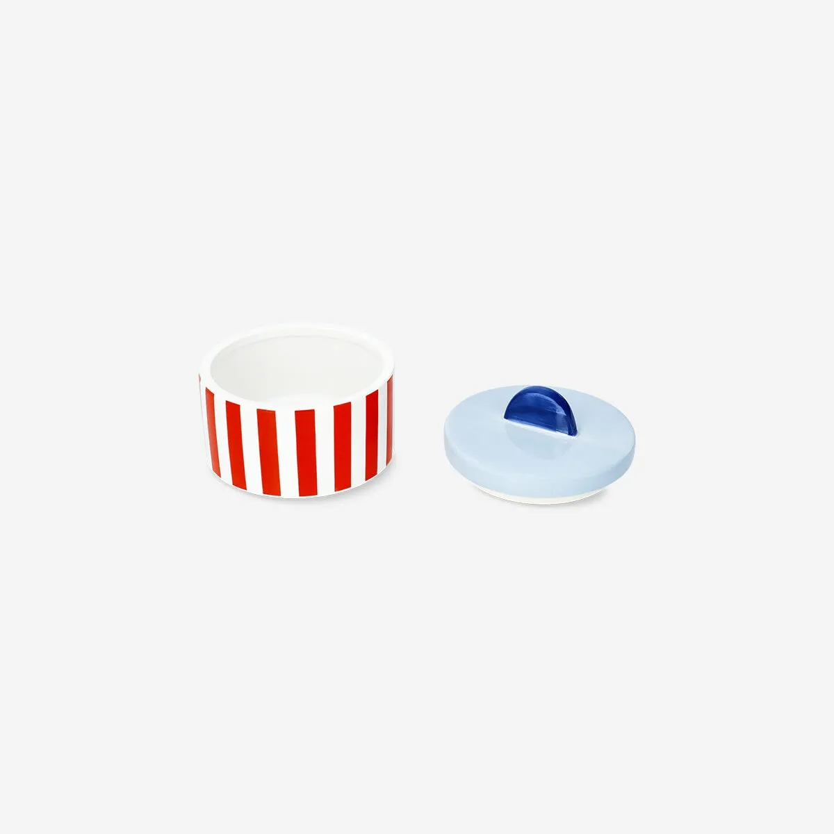 Blue storage jar with stripes and shell - 10 cm