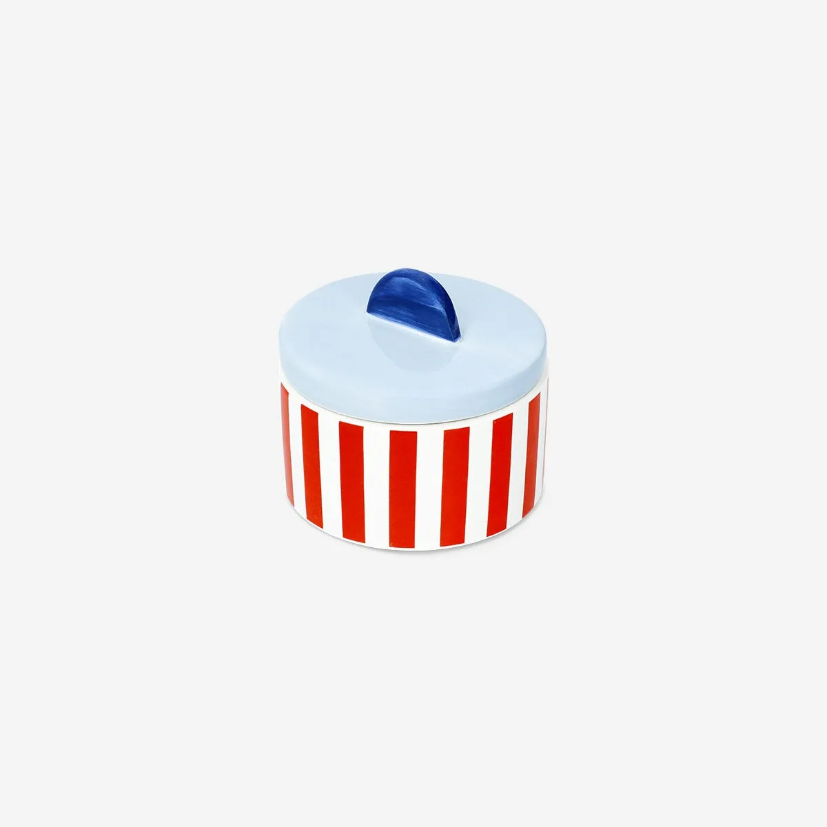 Blue storage jar with stripes and shell - 10 cm