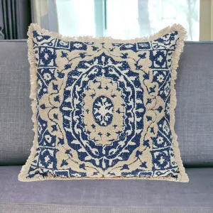 Boho Garland Beige and Navy Blue Decorative Accent Pillow Throw Pillows home accents sale