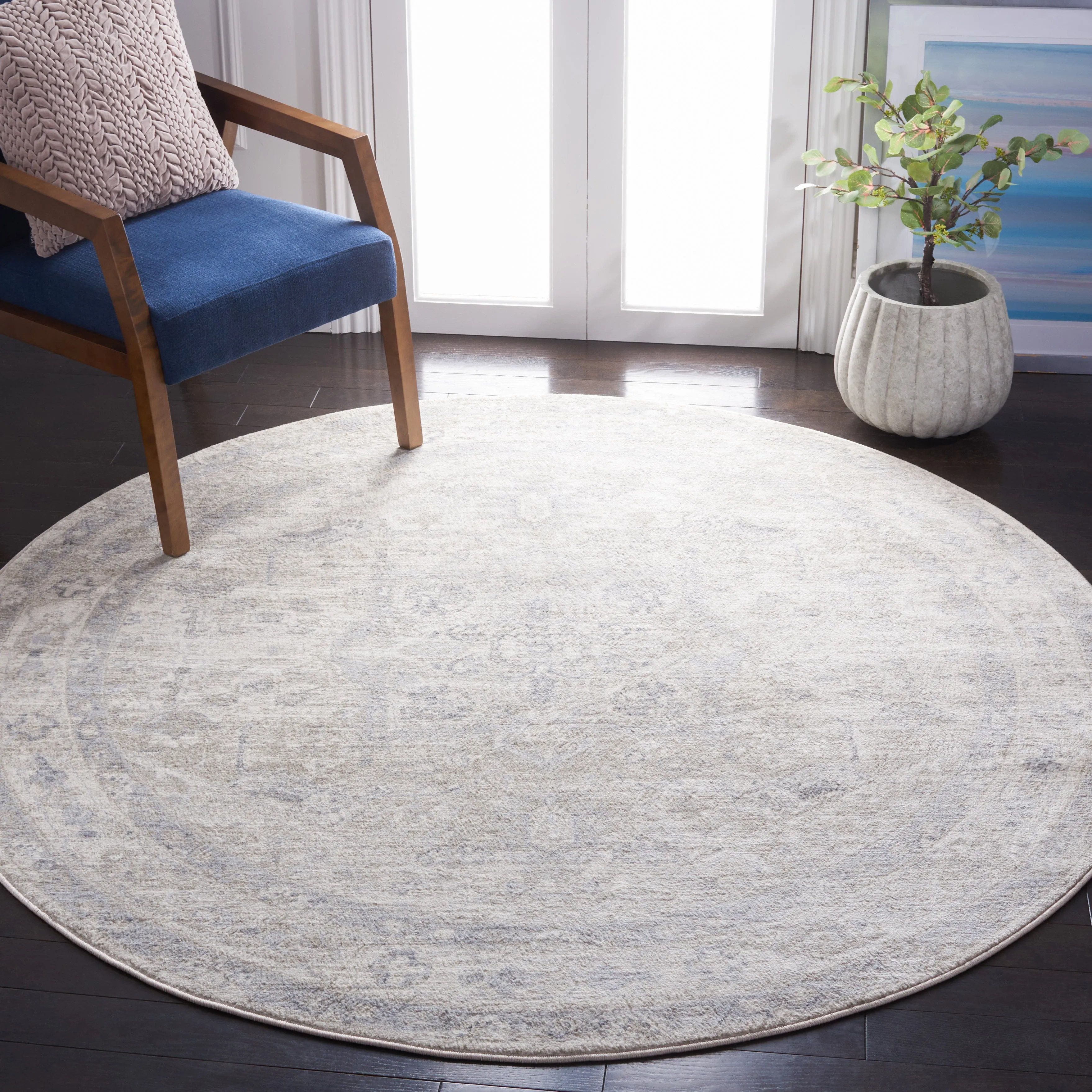 Brentwood Machine Made Area Rug, Ivory / Grey Traditional Style Easy Care