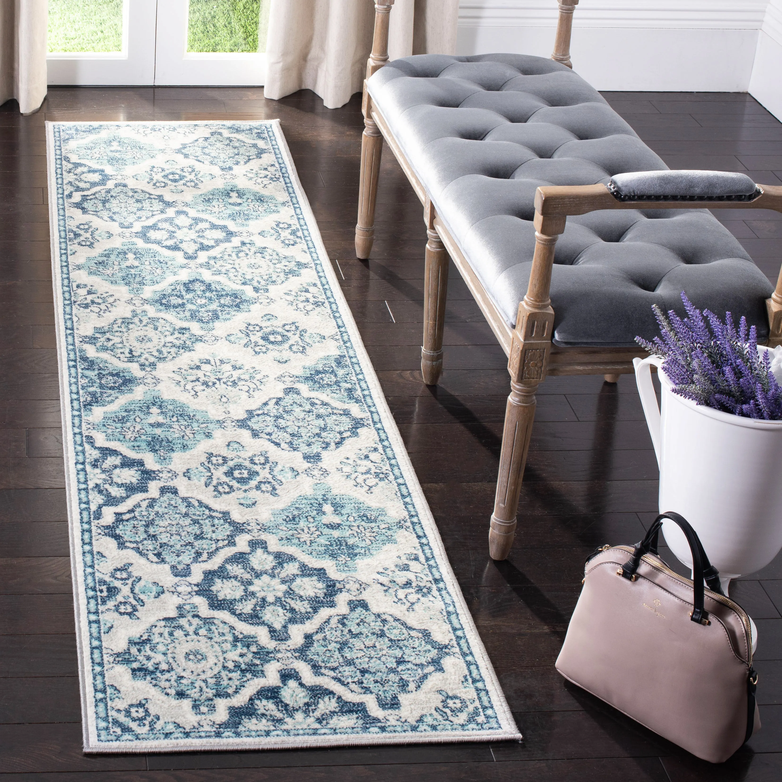 Brentwood Machine Made Area Rug, Navy / Grey Traditional Style Easy Care