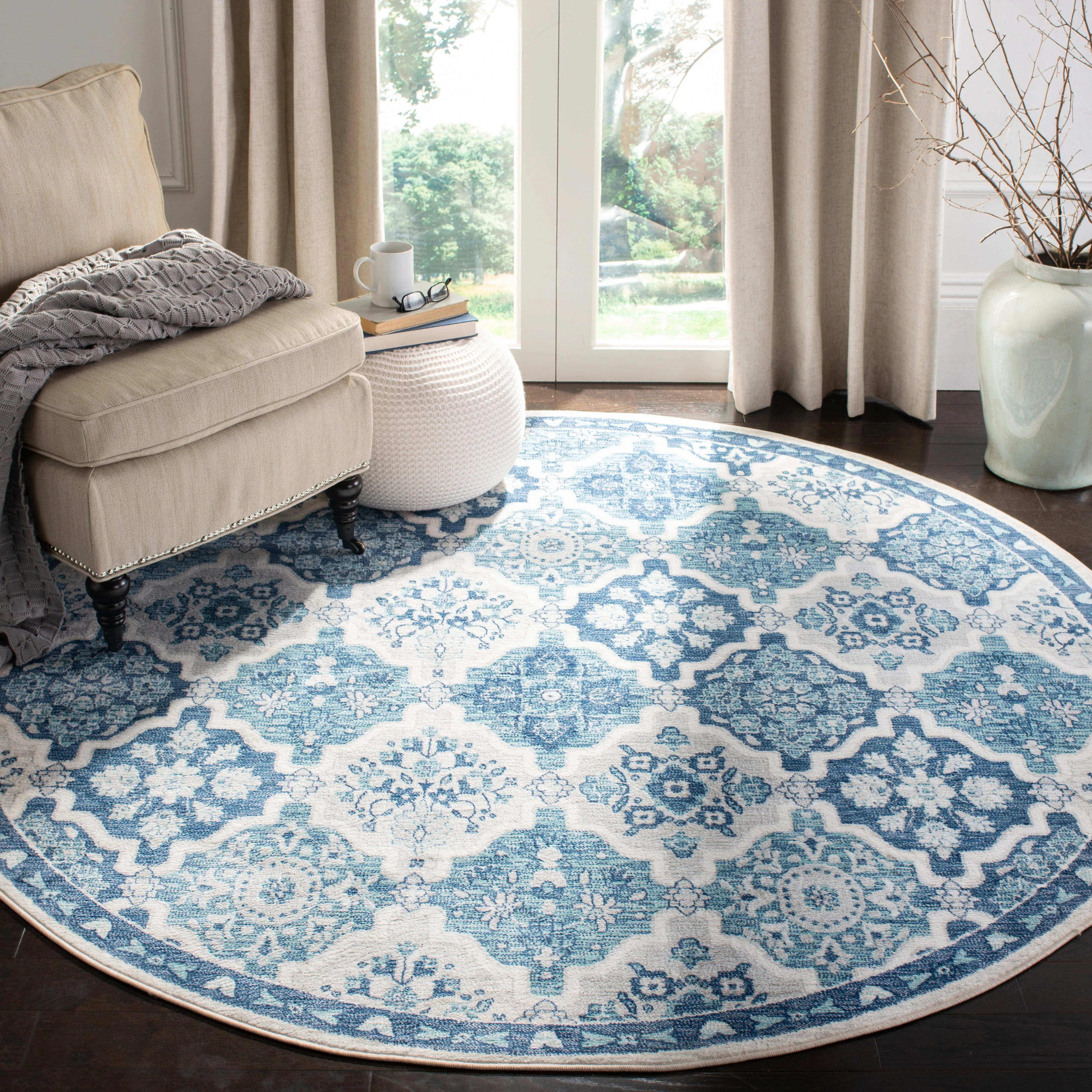 Brentwood Machine Made Area Rug, Navy / Grey Traditional Style Easy Care