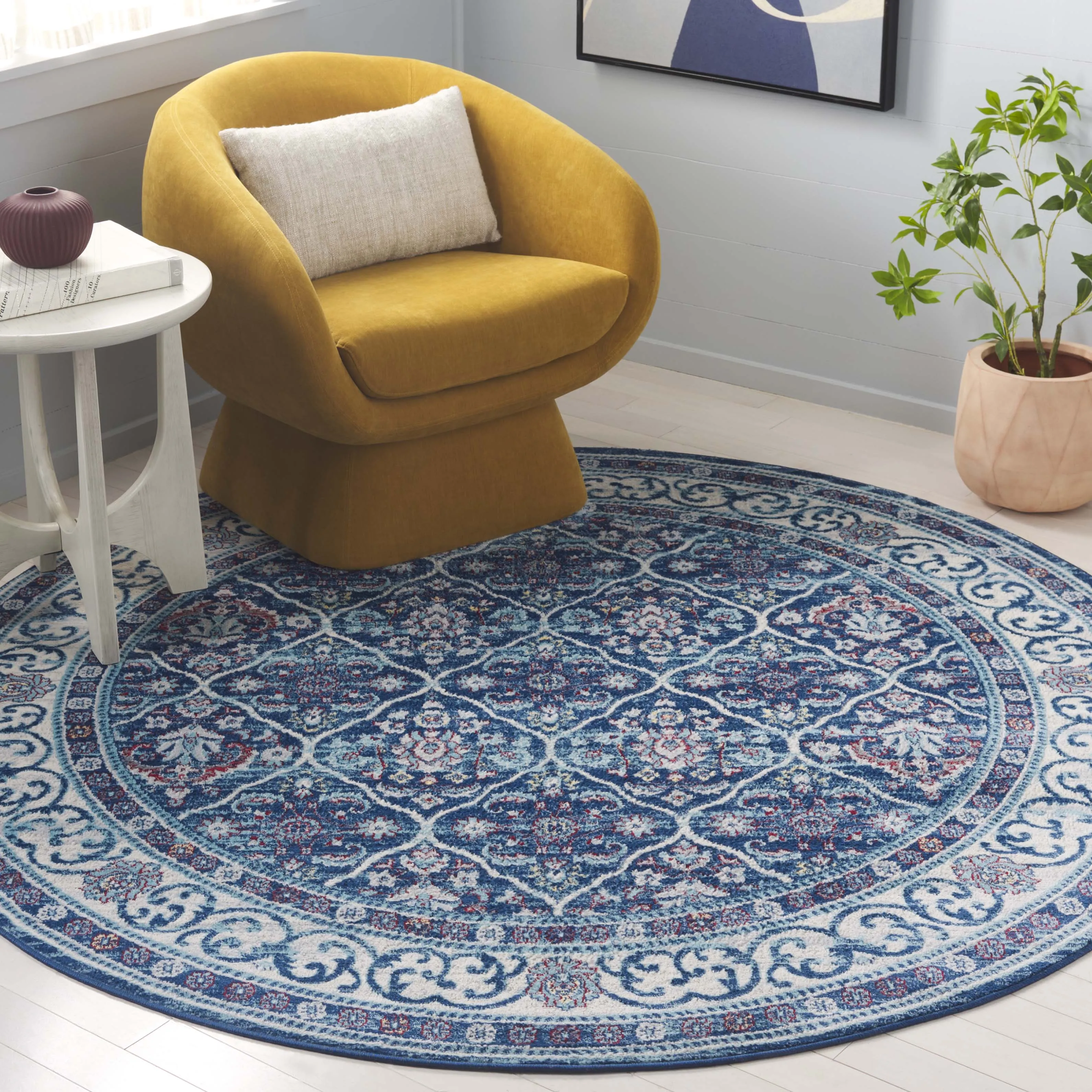 Brentwood Machine Made Area Rug, Navy / Red Traditional Style Easy Care