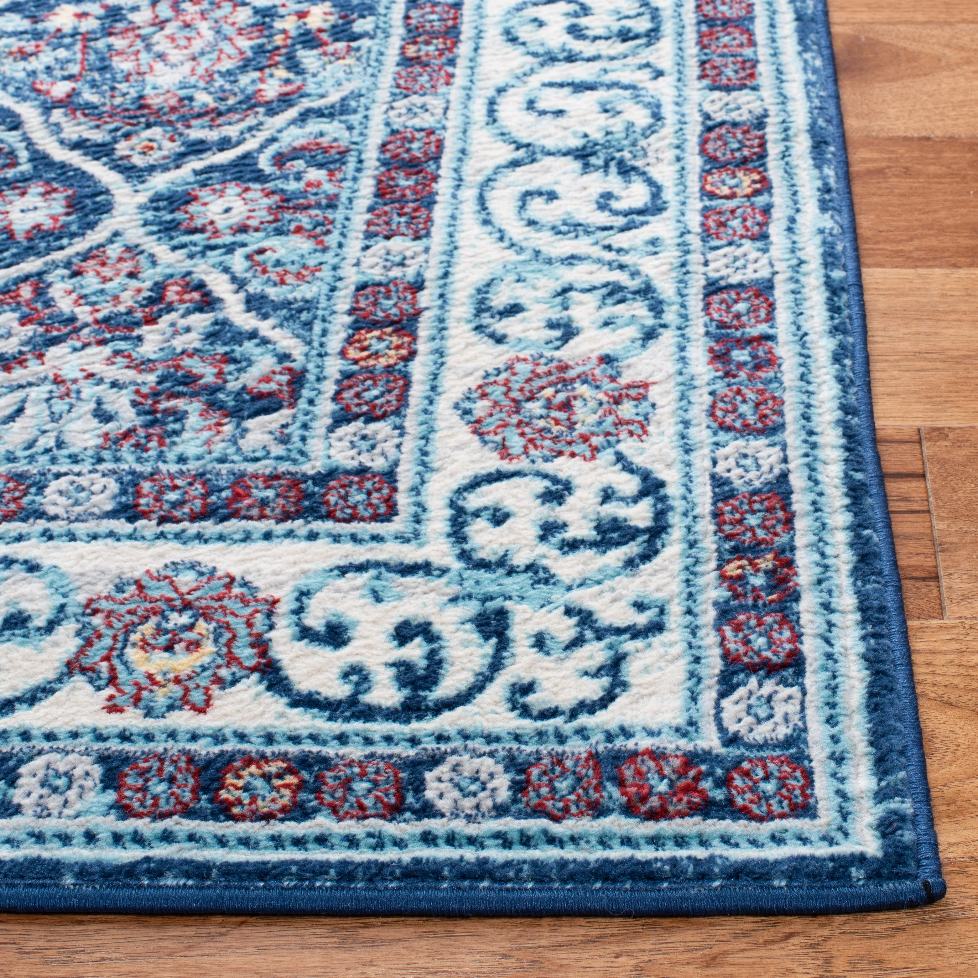 Brentwood Machine Made Area Rug, Navy / Red Traditional Style Easy Care