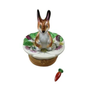 Brown Bunny on Flower Limoges Collectible Boxes Rare Find