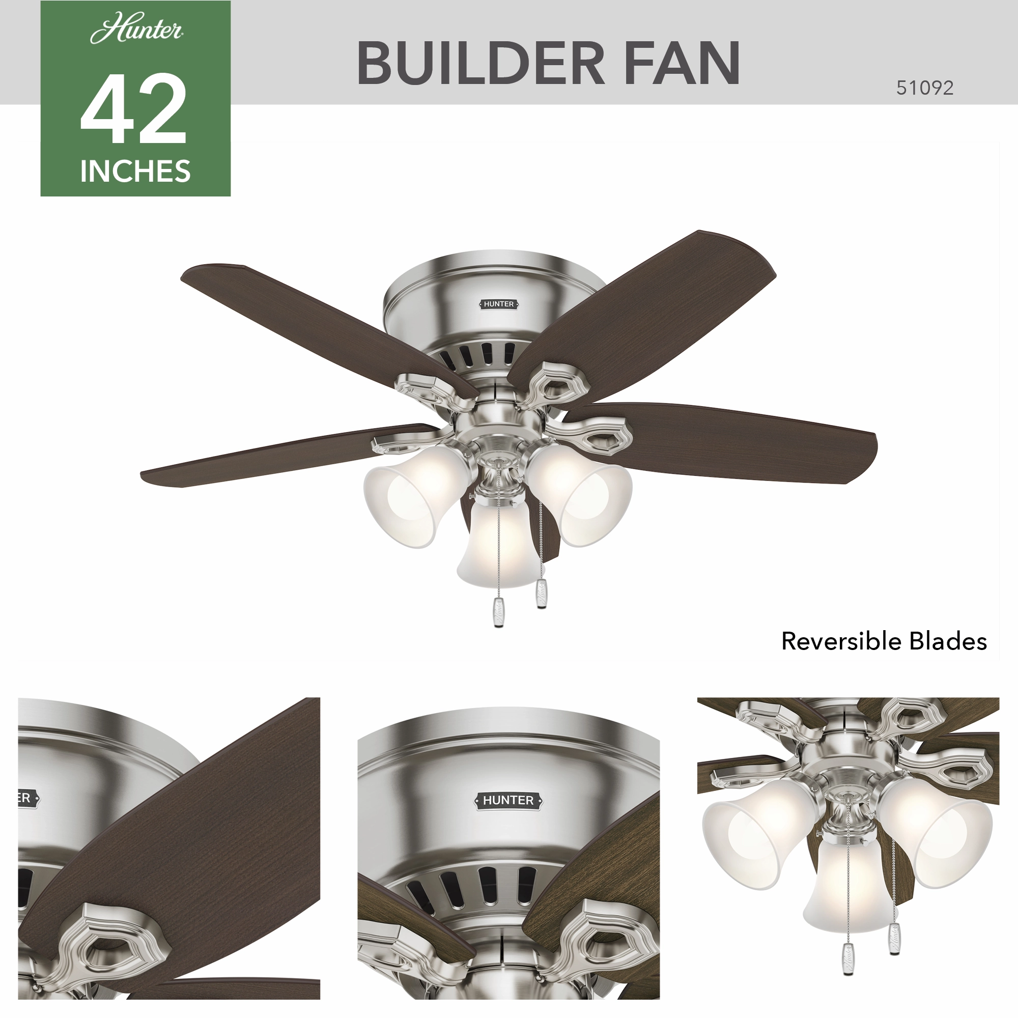 Builder 42"Ceiling Fan Brushed Nickel Huggers flush mount fans deals