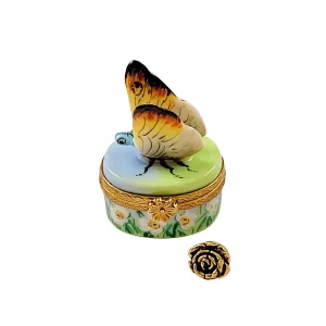 Butterfly with Brass Flower Limoges Collectible Boxes Rare Find