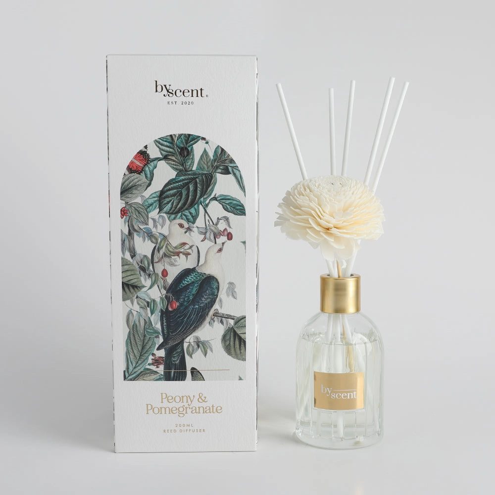 By Scent Botanicals Peony & Pomegranate Diffuser With Flower 200ml Neobee Home Fragrance discount