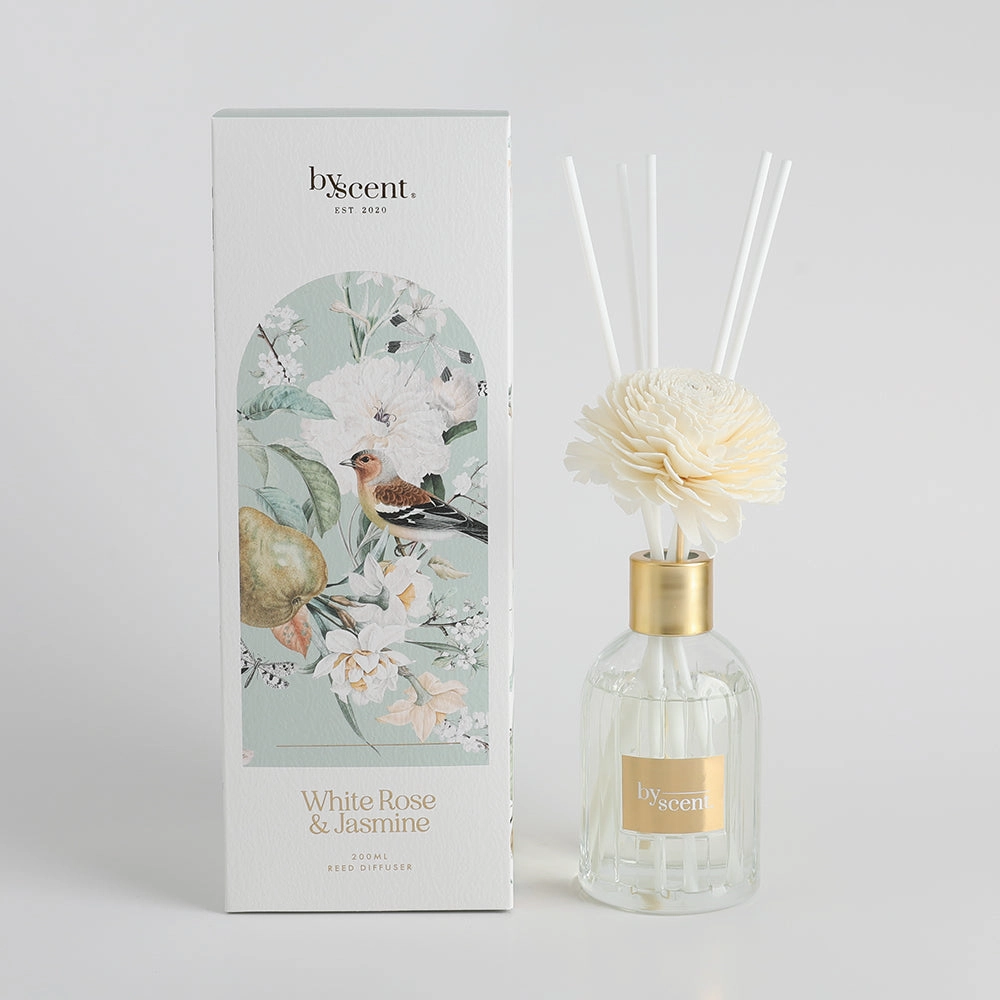 By Scent Botanicals White Rose & Jasmine Diffuser With Flower 200ml Neobee Home Fragrance discount