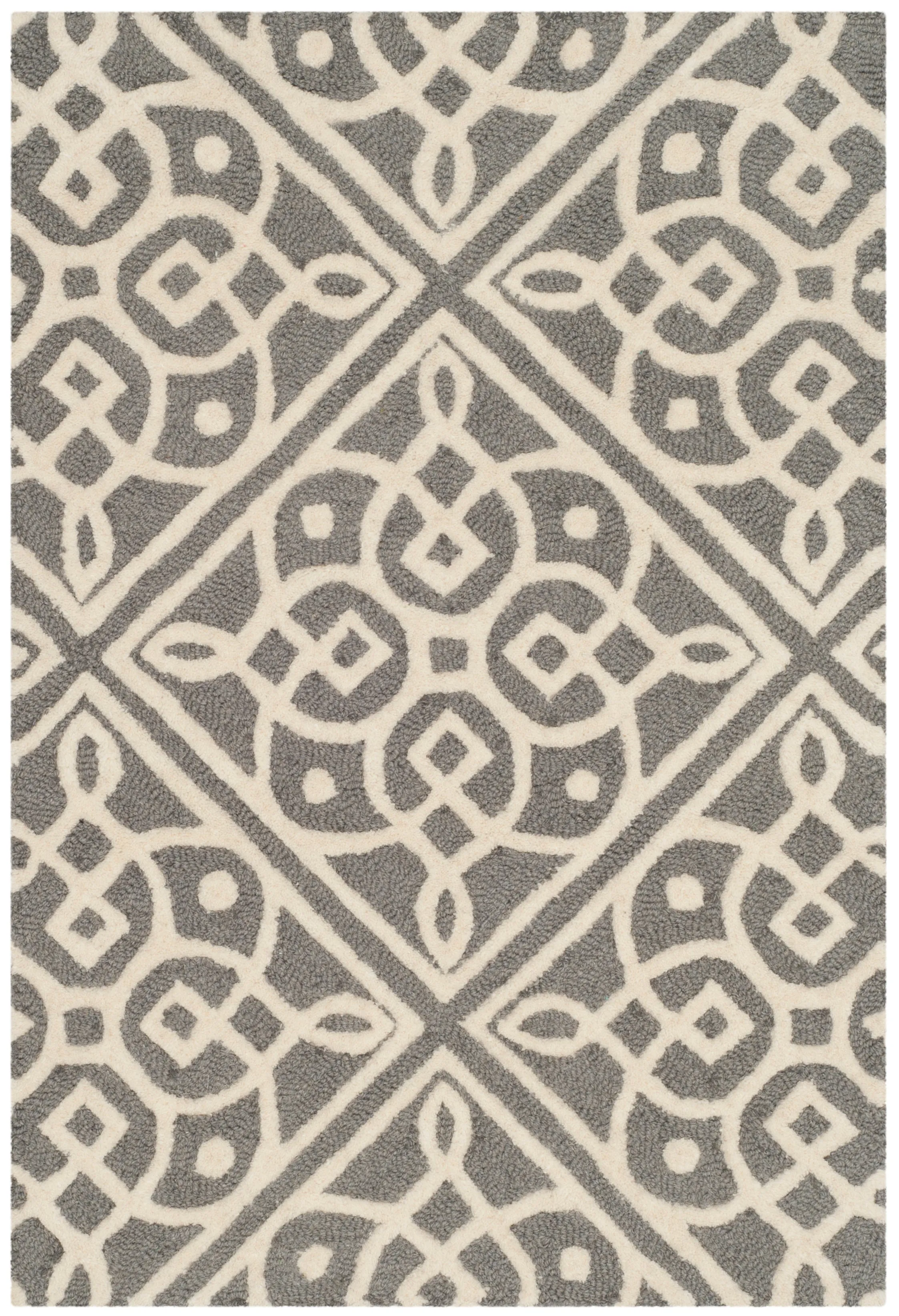 Cambridge Hand Made Area Rug, Dark Grey / Ivory Contemporary Style Non-Shedding