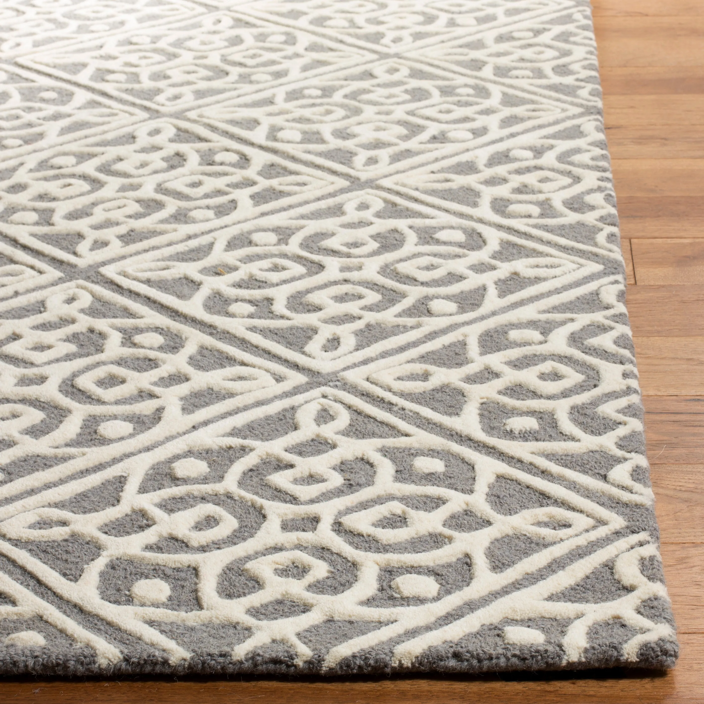 Cambridge Hand Made Area Rug, Dark Grey / Ivory Contemporary Style Non-Shedding