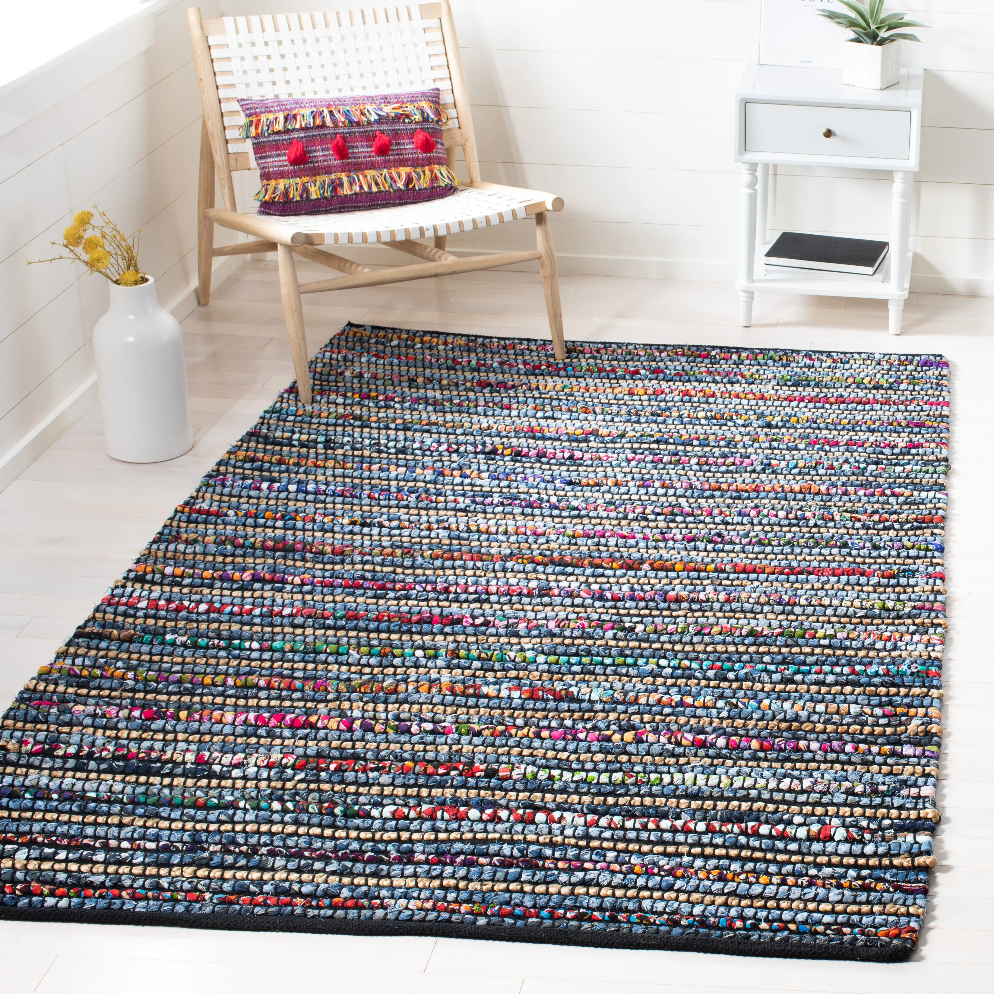 Cape Cod Hand Made Area Rug, Multi / Natural Bohemian Style Non-Shedding Area Rugs weekend promo
