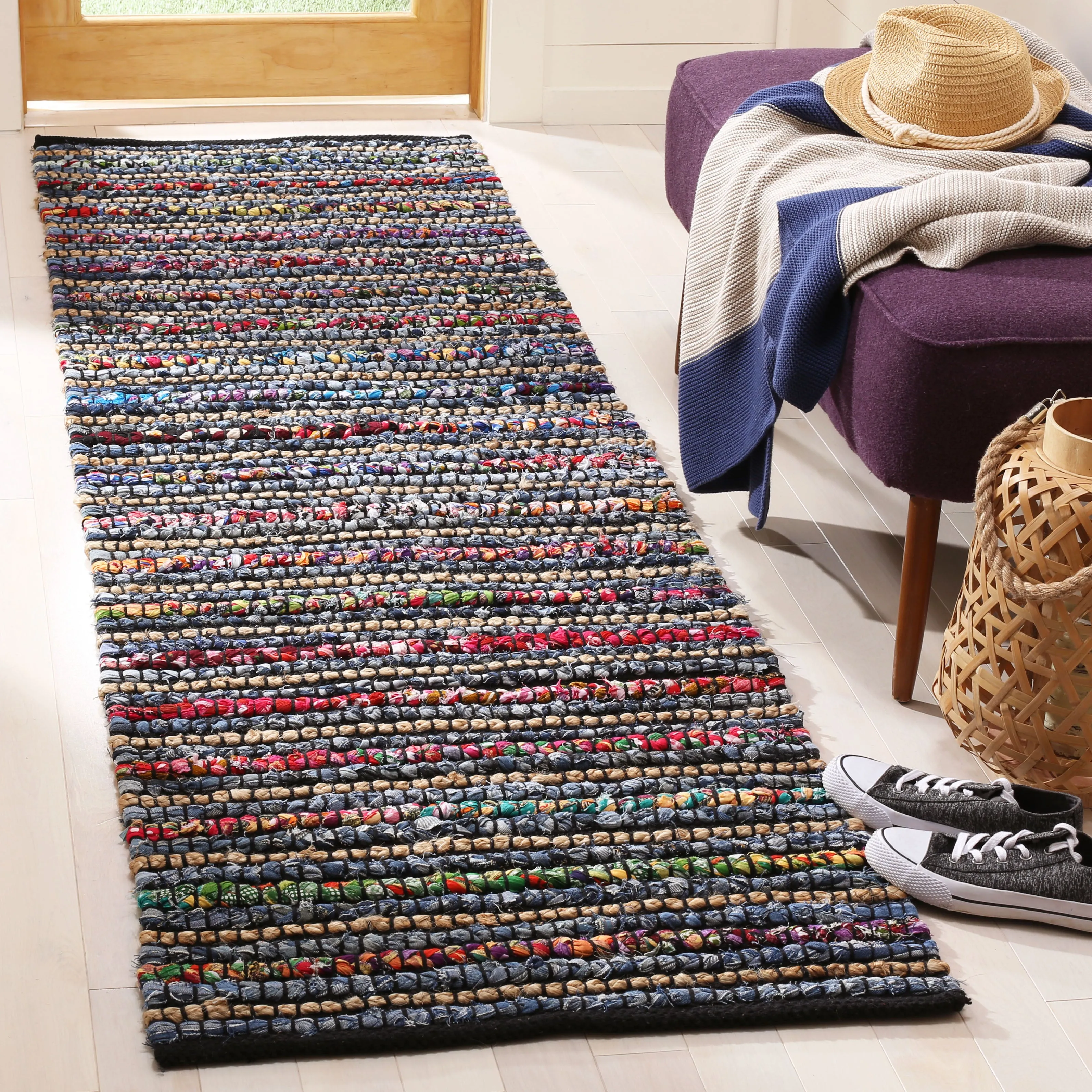 Cape Cod Hand Made Area Rug, Multi / Natural Bohemian Style Non-Shedding