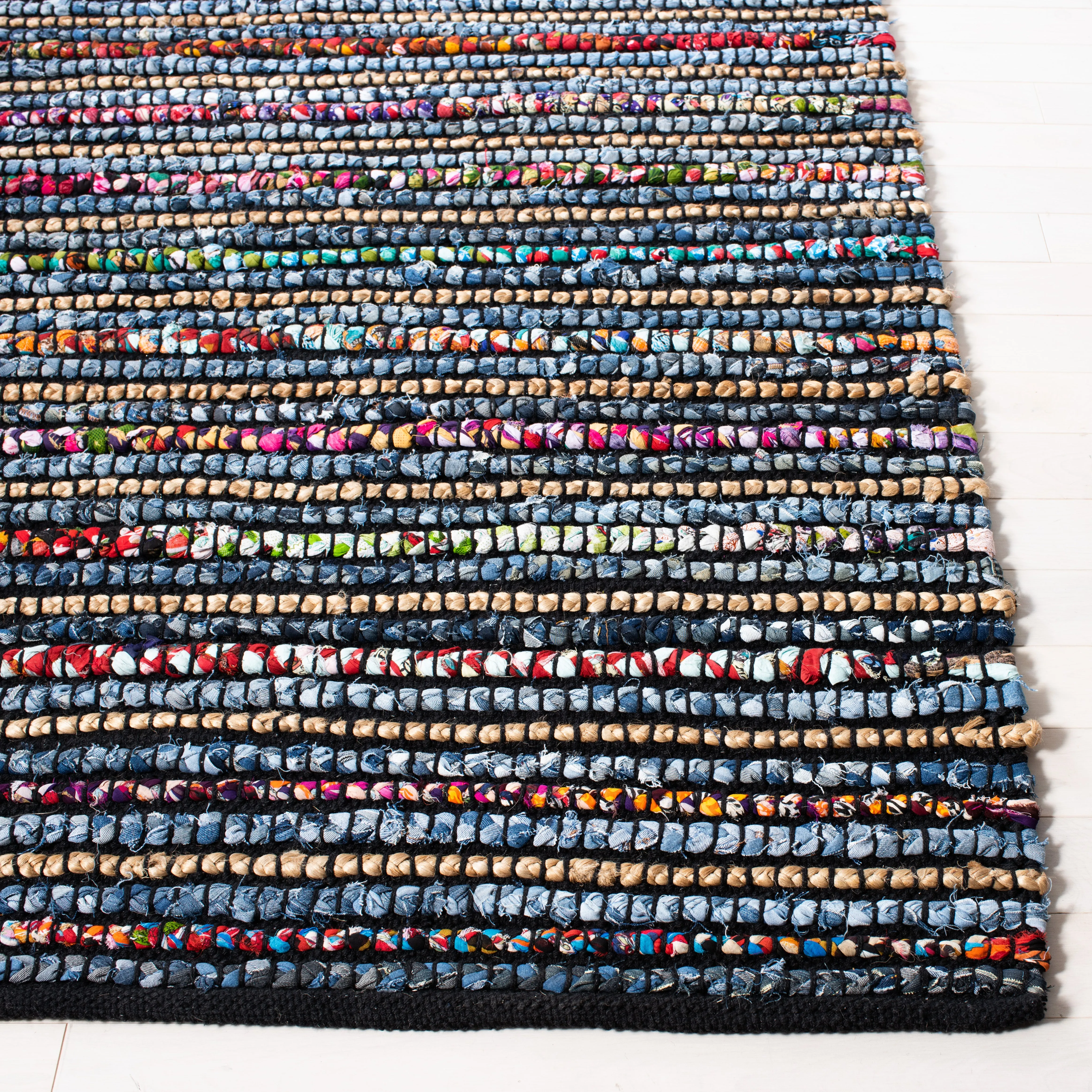 Cape Cod Hand Made Area Rug, Multi / Natural Bohemian Style Non-Shedding
