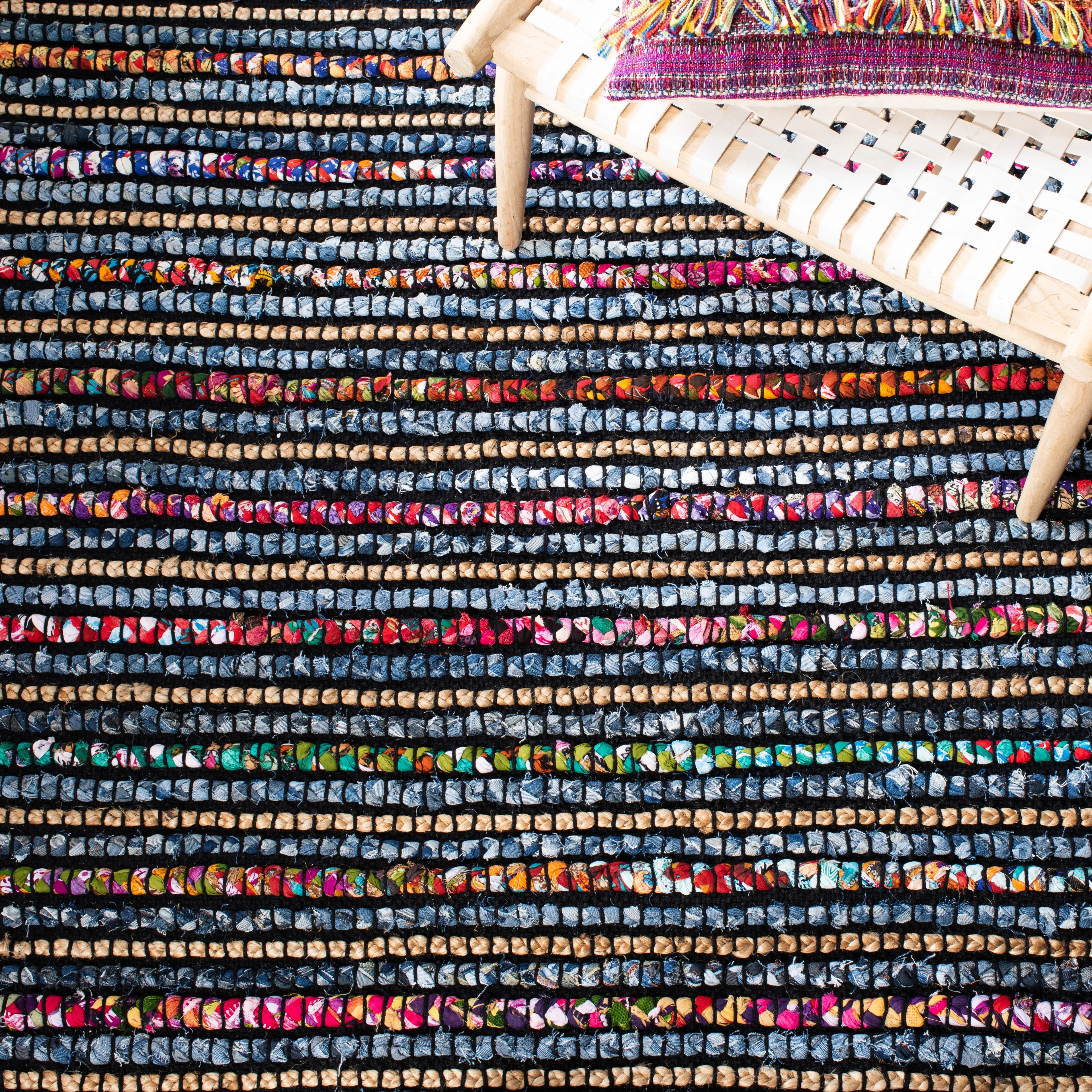 Cape Cod Hand Made Area Rug, Multi / Natural Bohemian Style Non-Shedding
