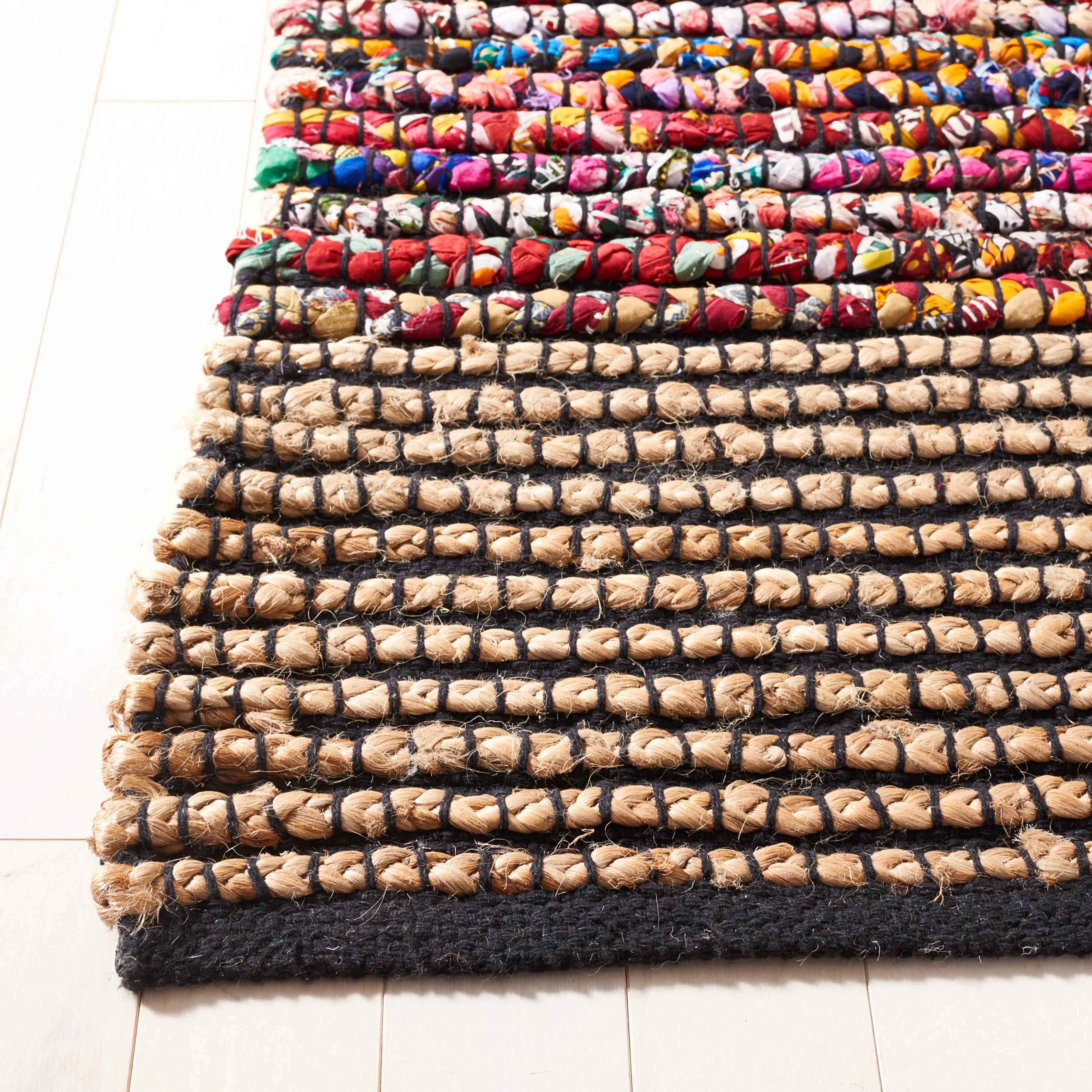 Cape Cod Hand Made Area Rug, Natural / Blue Bohemian Style Non-Shedding
