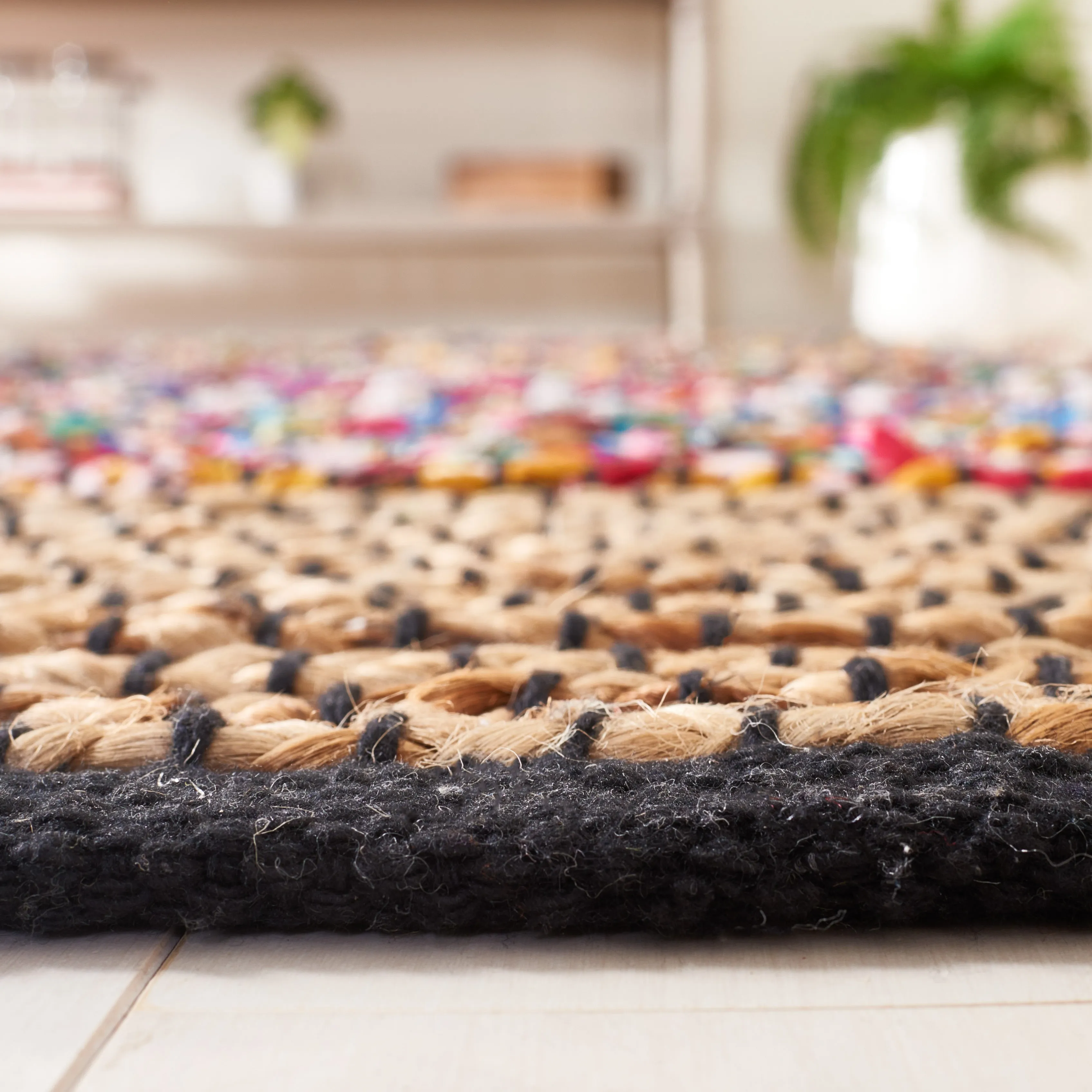 Cape Cod Hand Made Area Rug, Natural / Blue Bohemian Style Non-Shedding