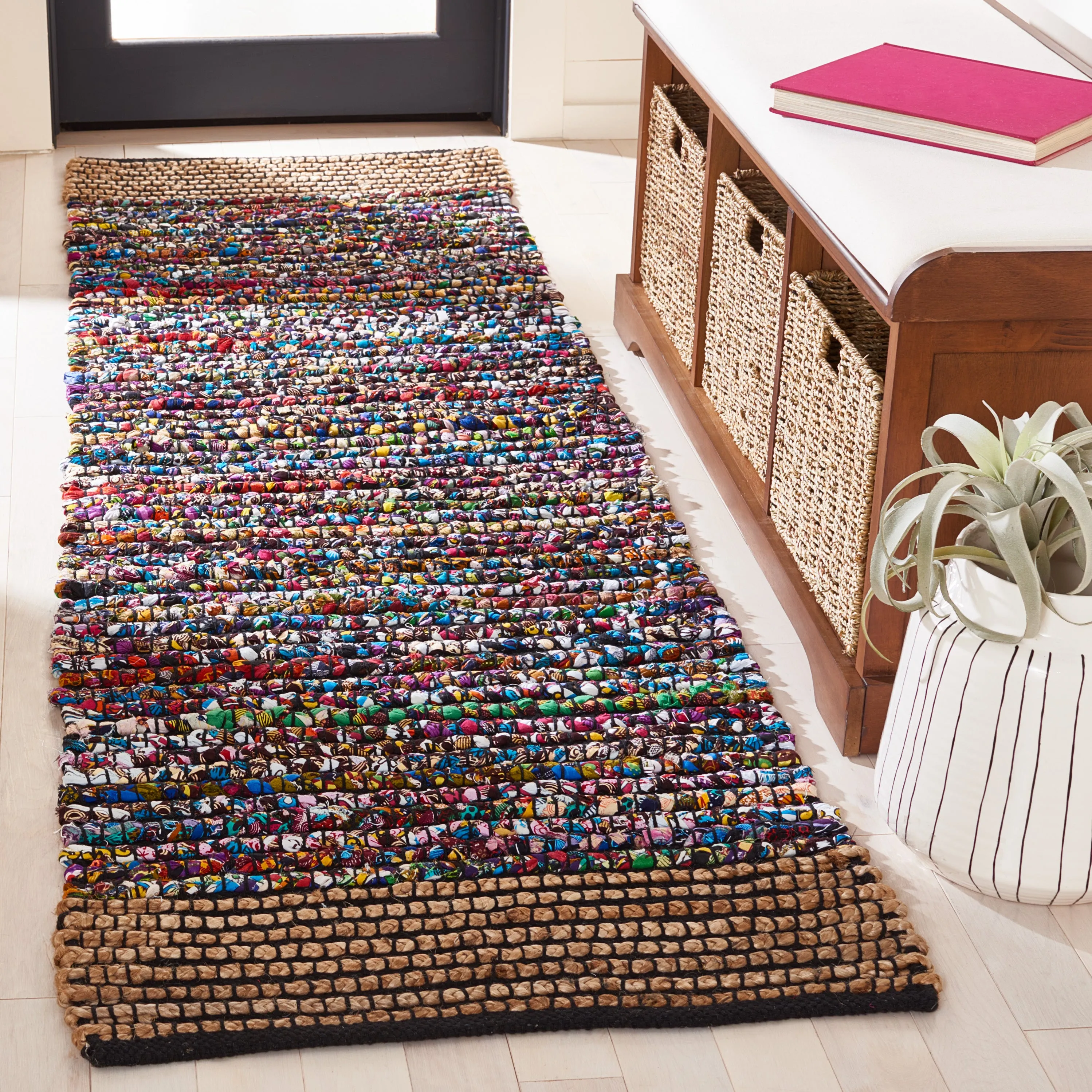 Cape Cod Hand Made Area Rug, Natural / Blue Bohemian Style Non-Shedding