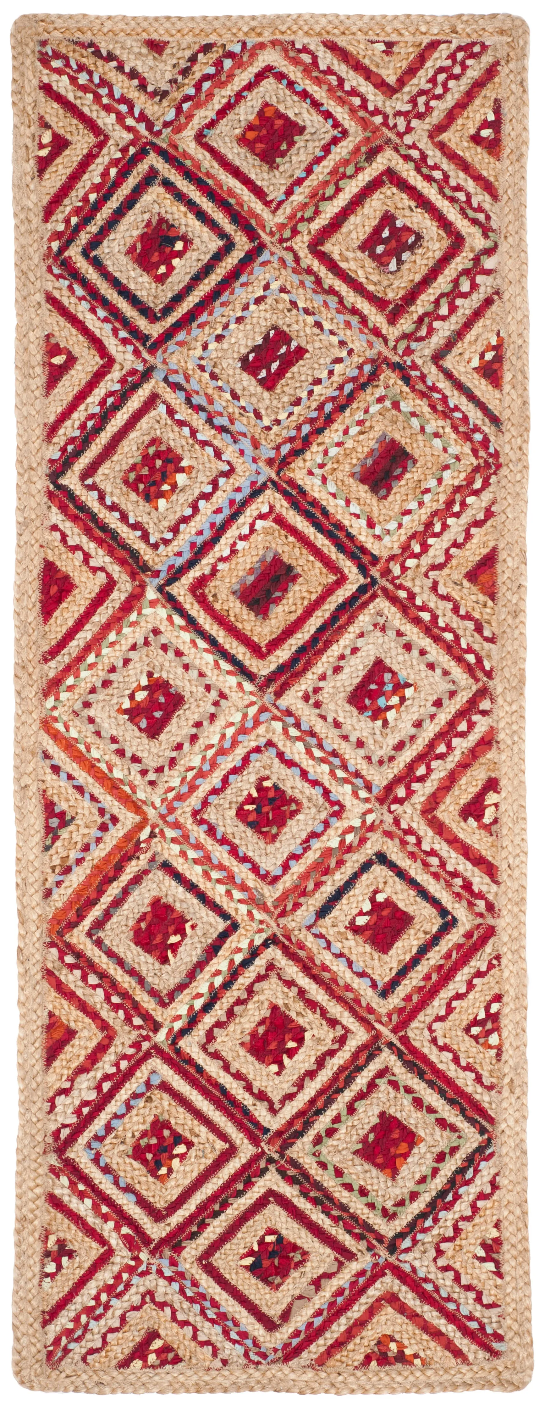 Cape Cod Hand Made Area Rug, Natural / Red Bohemian Style Non-Shedding