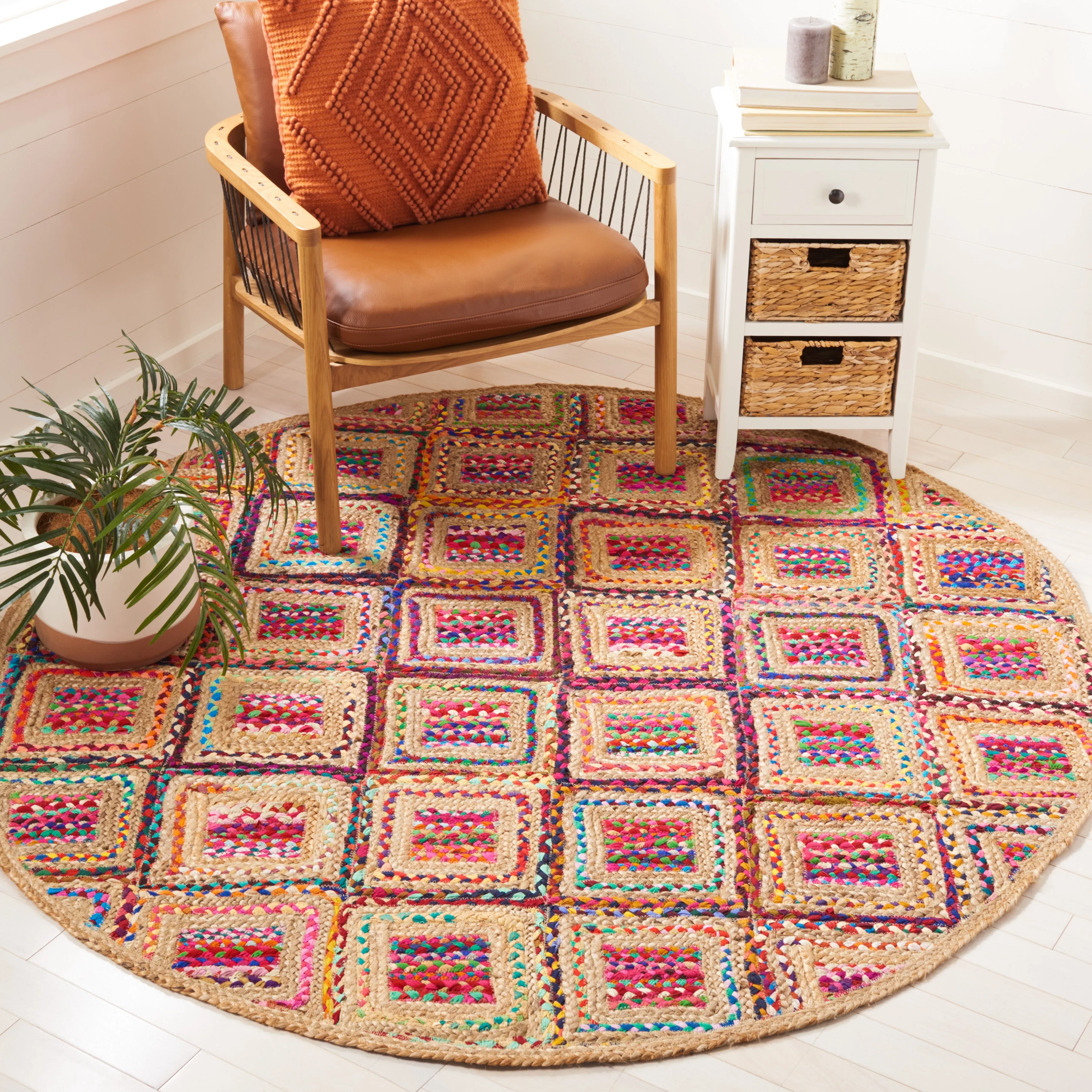 Cape Cod Hand Made Area Rug, Natural / Red Bohemian Style Non-Shedding