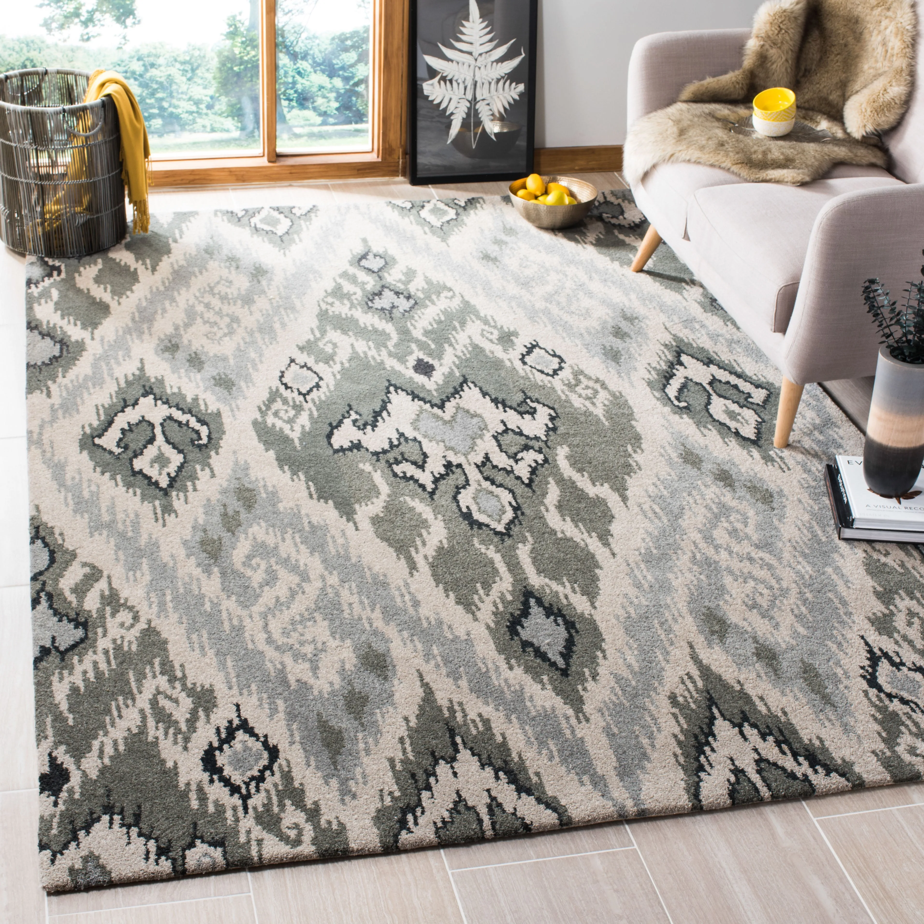 Capri Hand Made Area Rug, Multi / Grey Bohemian Style Non-Shedding Area Rugs holiday deals