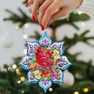 Cardinal Snowflake Wooden Christmas Ornament by G. Debrekht Holiday Decor clearance sale