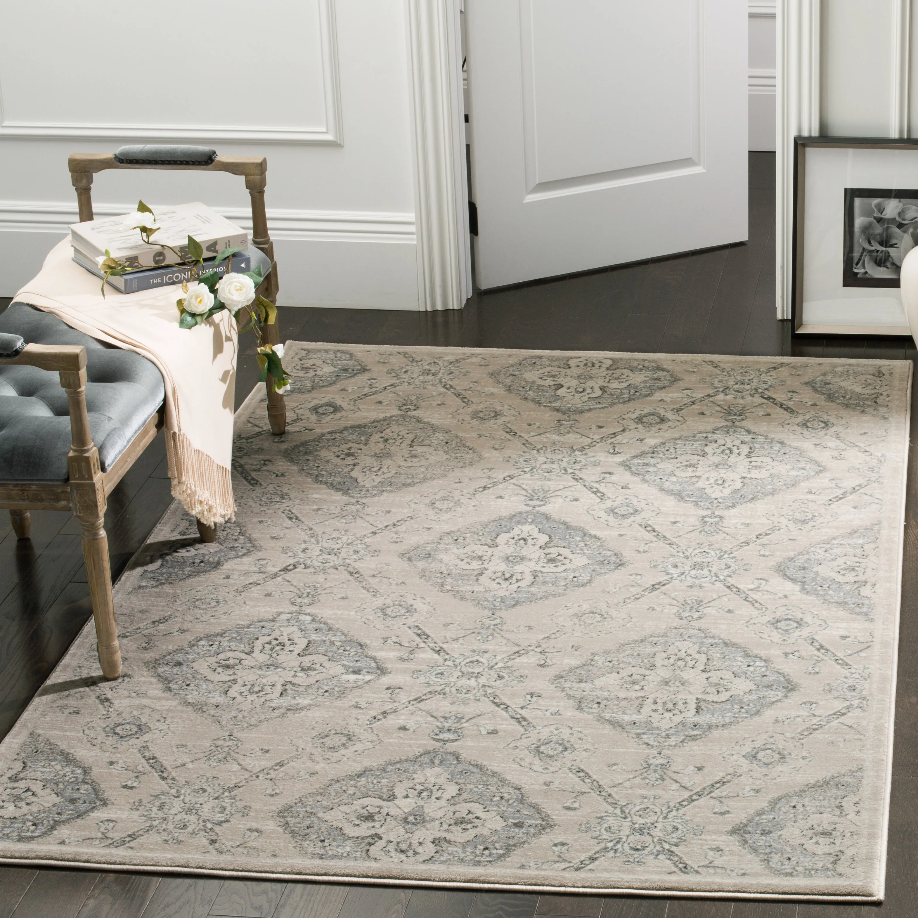 Carnegie Machine Made Area Rug, Taupe / Light Blue Traditional Style Easy Care Area Rugs weekend promo