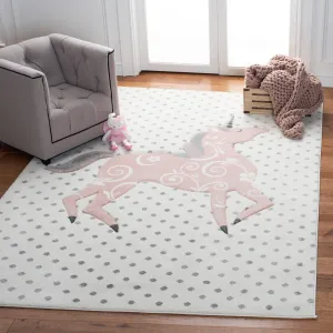 Carousel Kids Machine Made Area Rug, Ivory Grey / Pink Kids Style Easy Care Area Rugs weekend promo