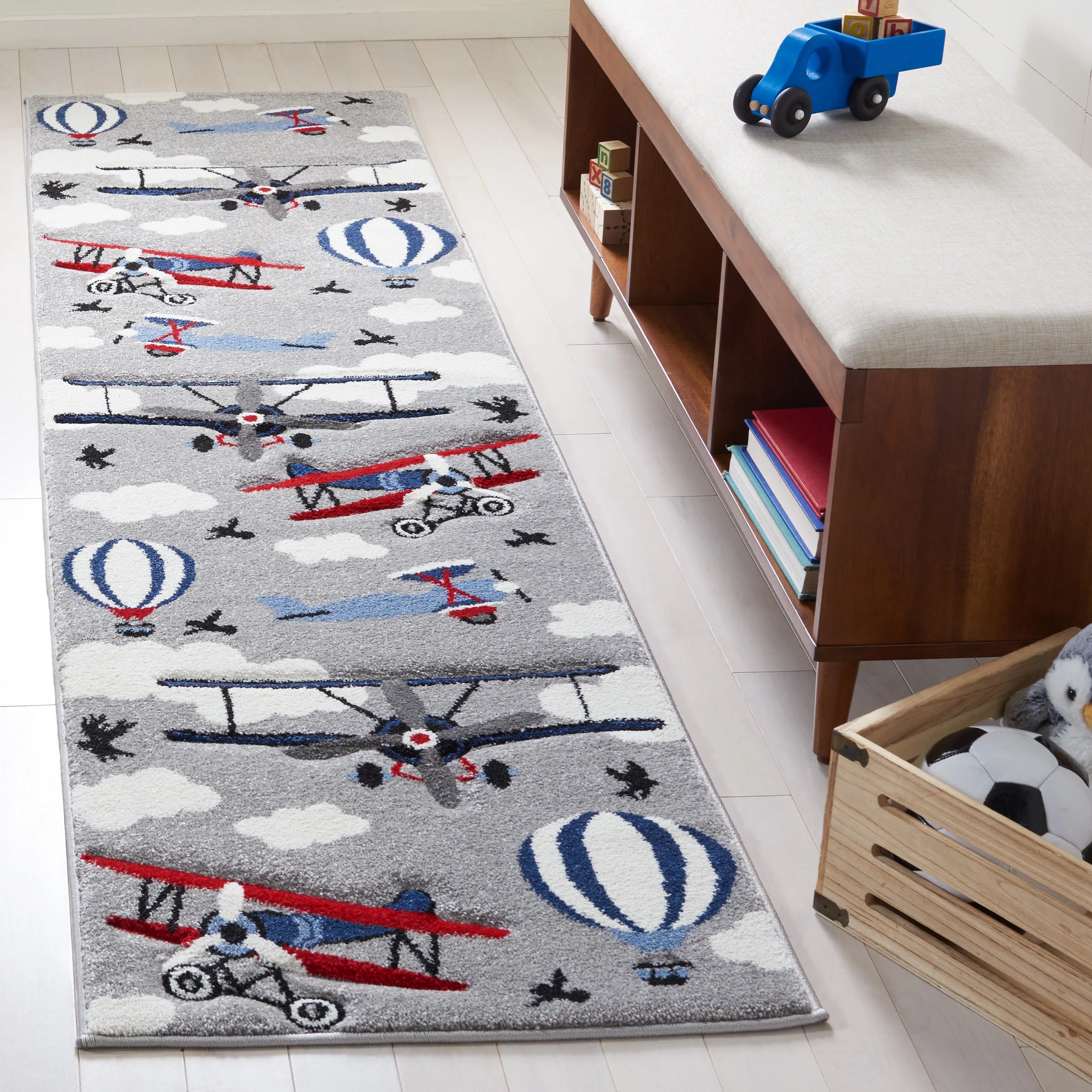 Carousel Kids Machine Made Area Rug, Light Grey / Red Kids Style Easy Care